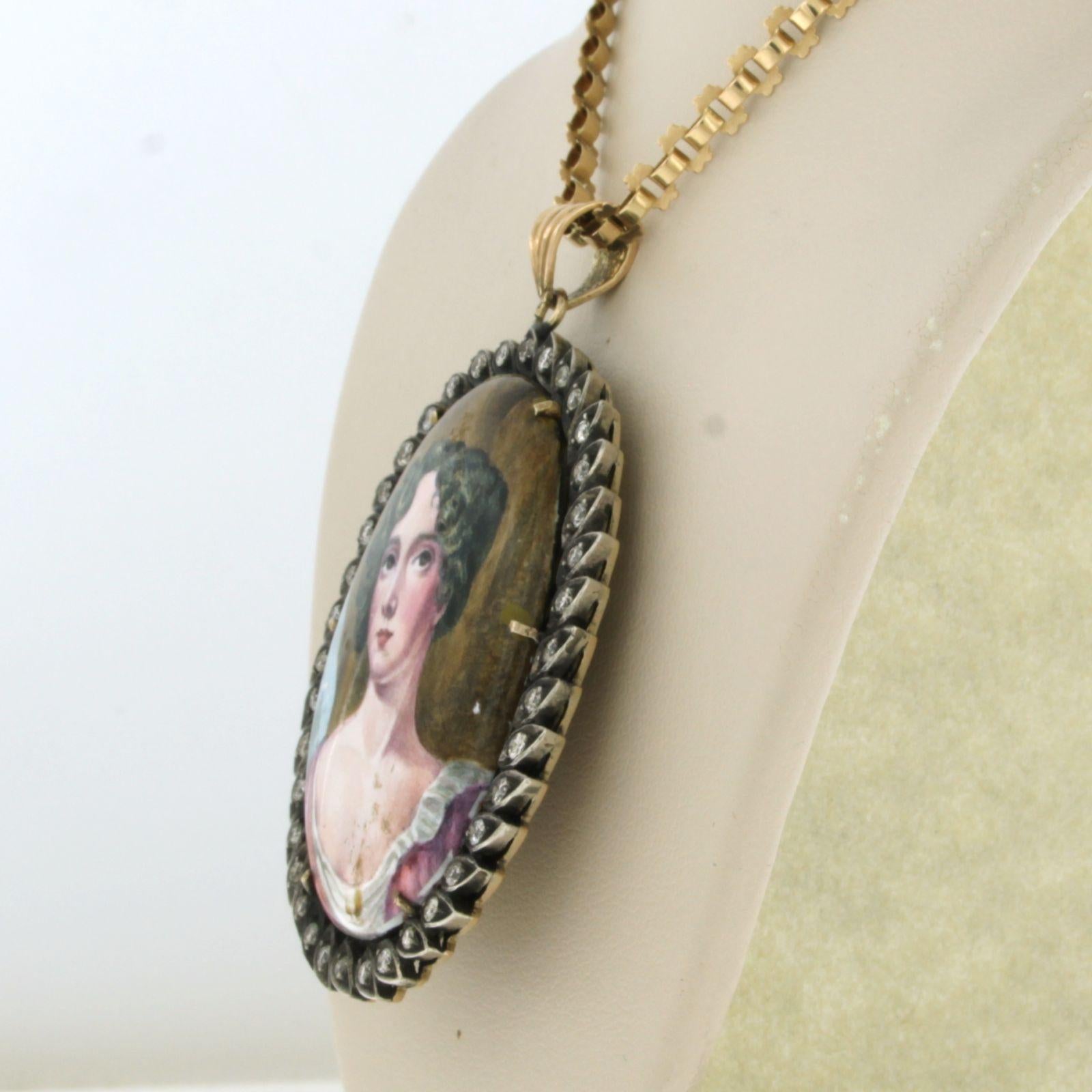 Necklace Pendant Portrait 14kt gold with silver For Sale 1