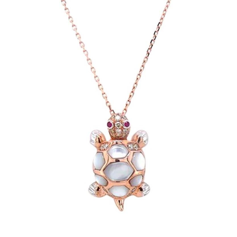 Super unique and real masterpiece!

Necklace / Pendant Turtle with Shell Layer, Diamonds and Ruby eyes
White Shell 27 Diamonds -  0.23 CT
2 Round Rubies - 0.02 CT
7 Shell Layer -  1.13 CT 
18 K Rose Gold  -  5.55 GM 