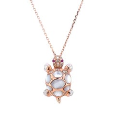Necklace / Pendant Turtle with Shell Layer, Diamonds & Ruby Eyes with Chain