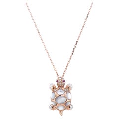 Necklace / Pendant Turtle with Shell Layer, Diamonds & Ruby Eyes with Chain