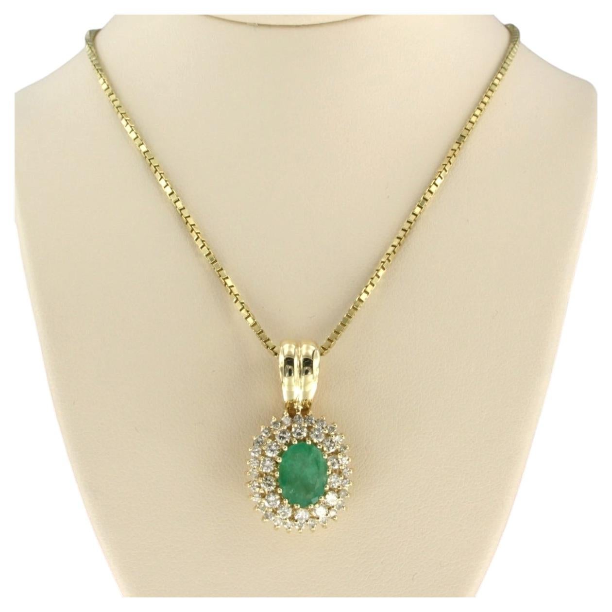 Necklace, pendant with emerald and brilliant cut diamonds up to 1.00ct 14k gold