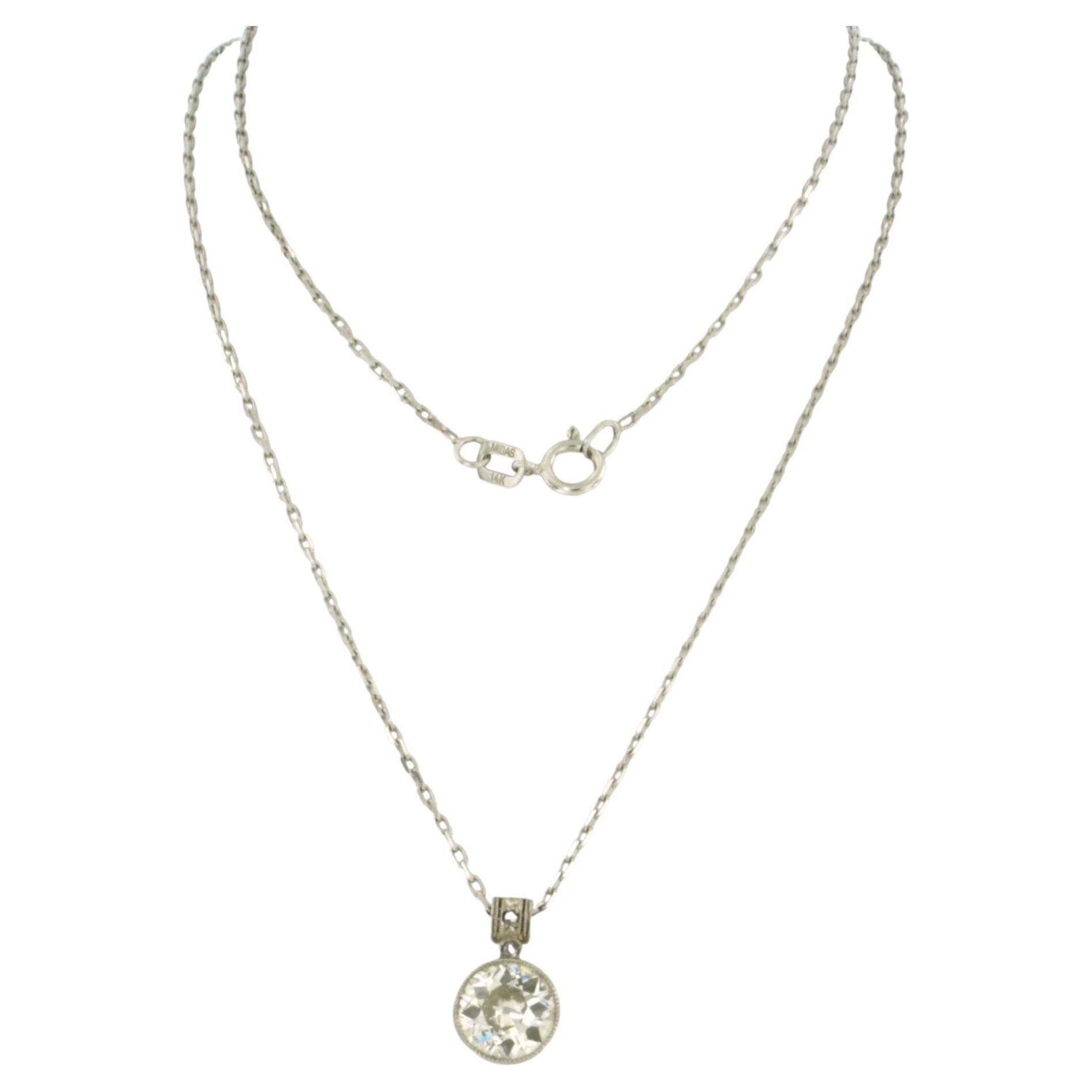 Collana con ciondolo con diamante a taglio vecchio europeo e a taglio rosa fino a 1,22 ct, in oro 14k
