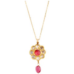 Antique Necklace, Polki Diamonds, Ruby 22, Karat Gold