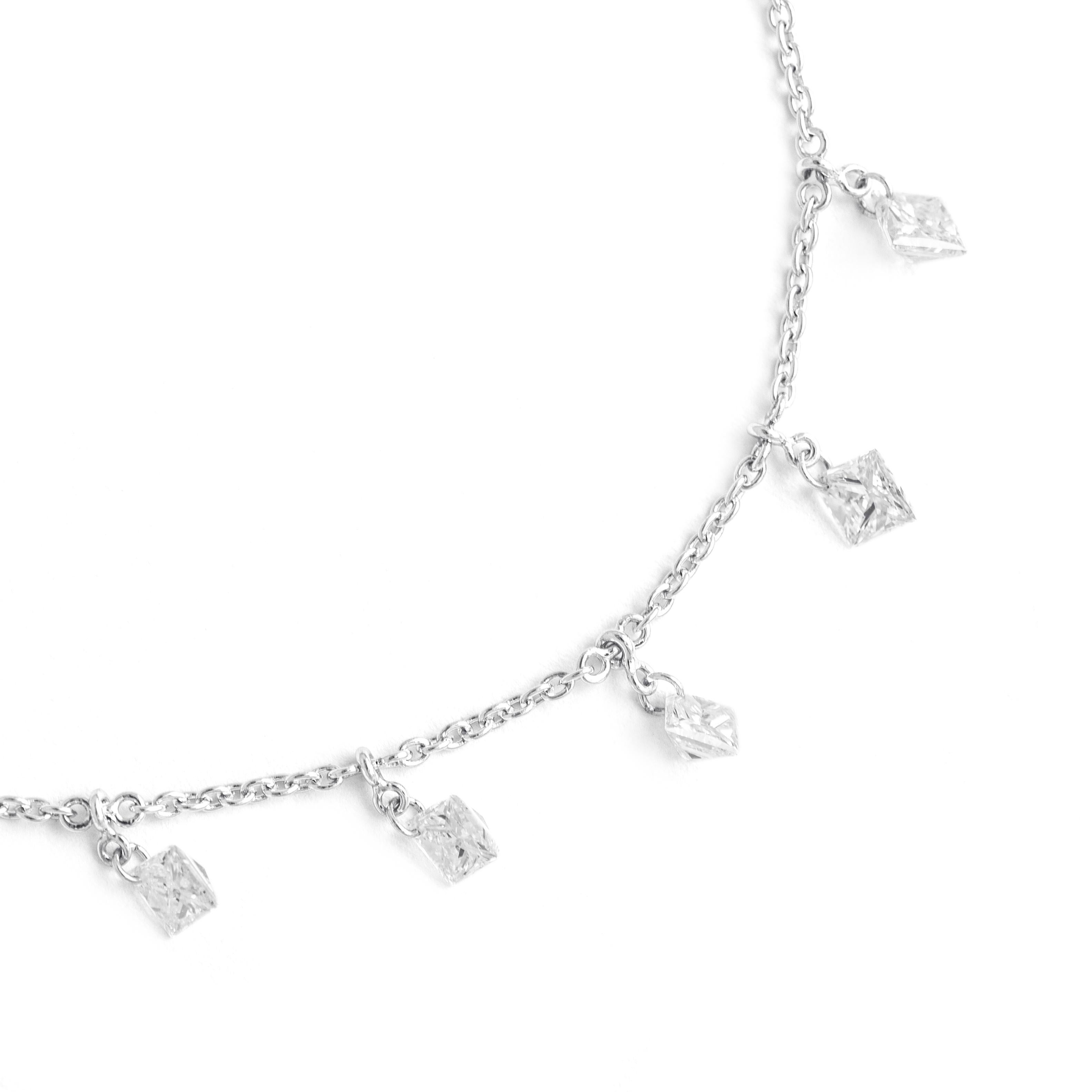 Princess Cut Necklace Princess Diamond White Gold 18K For Sale