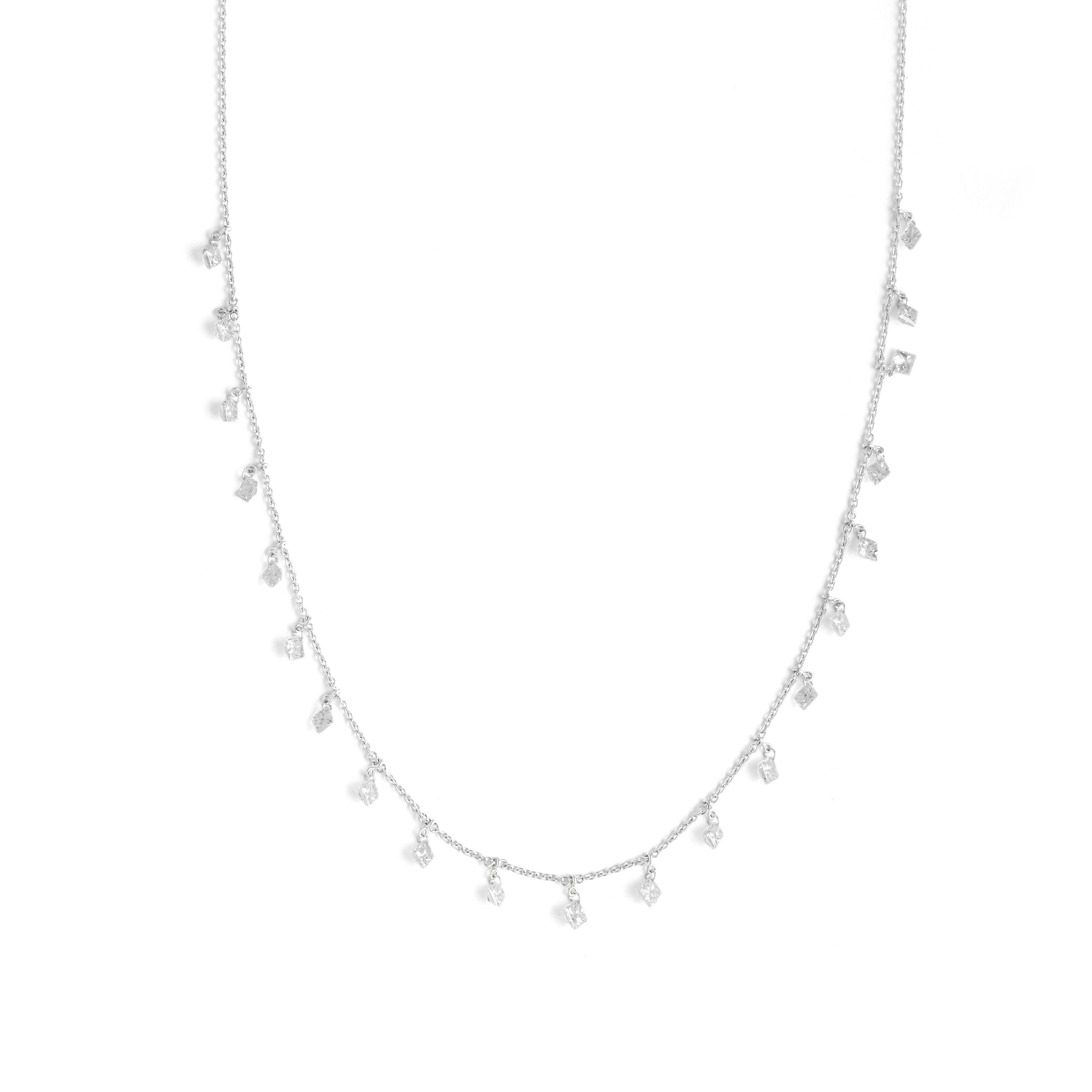 Women's or Men's Necklace Princess Diamond White Gold 18K For Sale