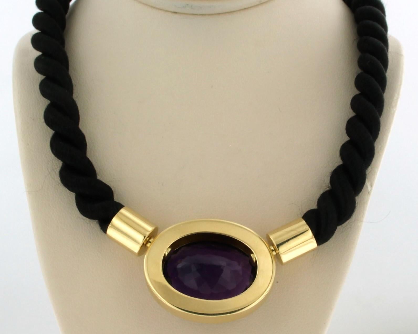 Women's Necklace rope on a gold lock set with amethyst 18k yellow gold For Sale