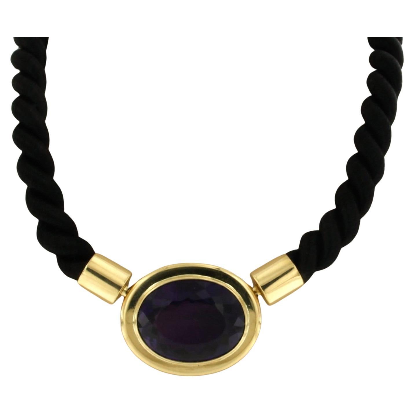 Halskette, Seil an einem Goldschloss mit Amethyst, gefasst 18k Gelbgold