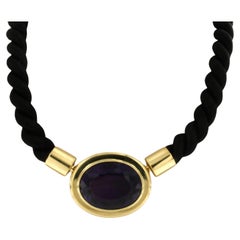 Necklace rope on a gold lock set with amethyst 18k yellow gold