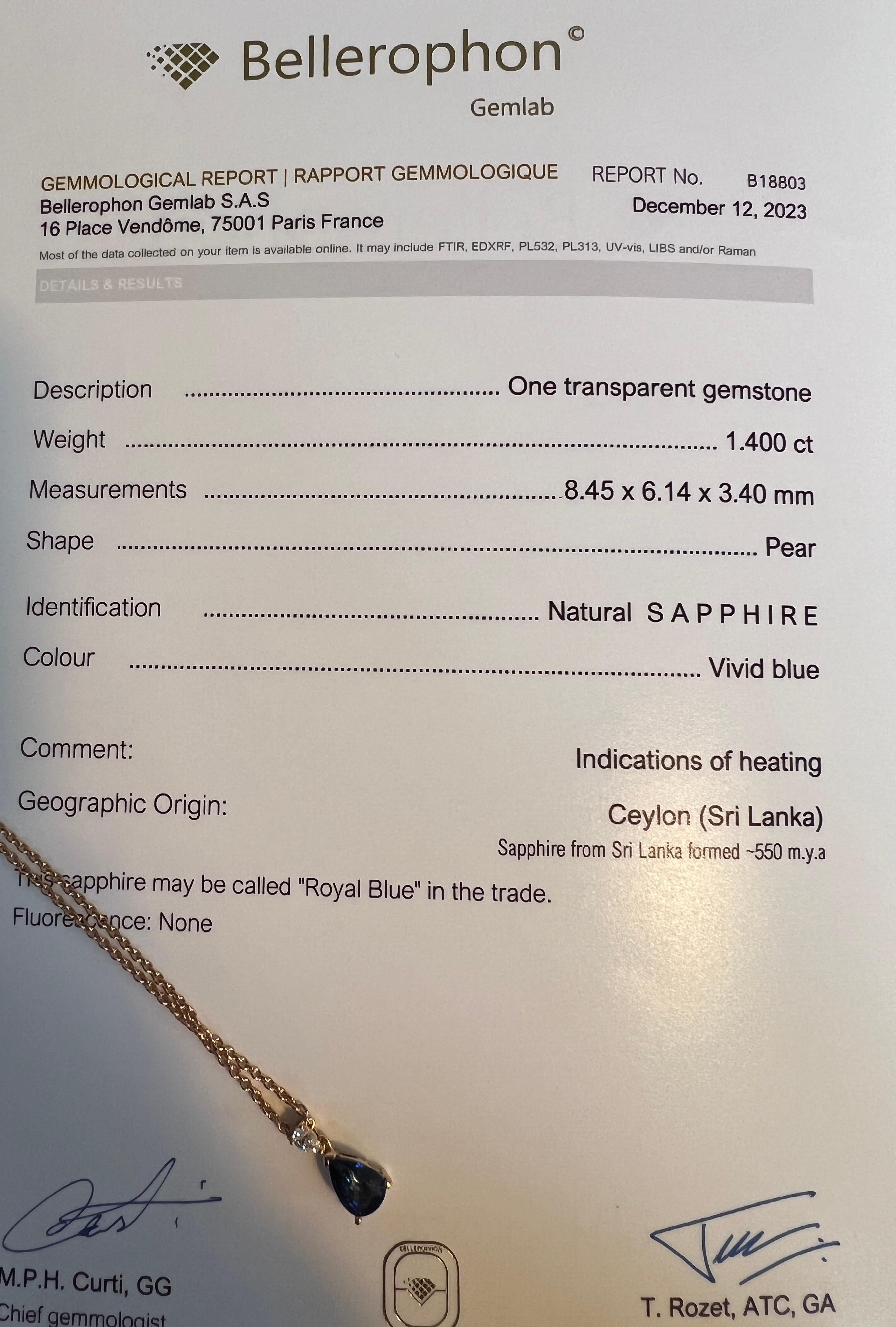 Necklace Saphir Vivid Blue, Diamond, Rose Gold 18 Carats For Sale 2