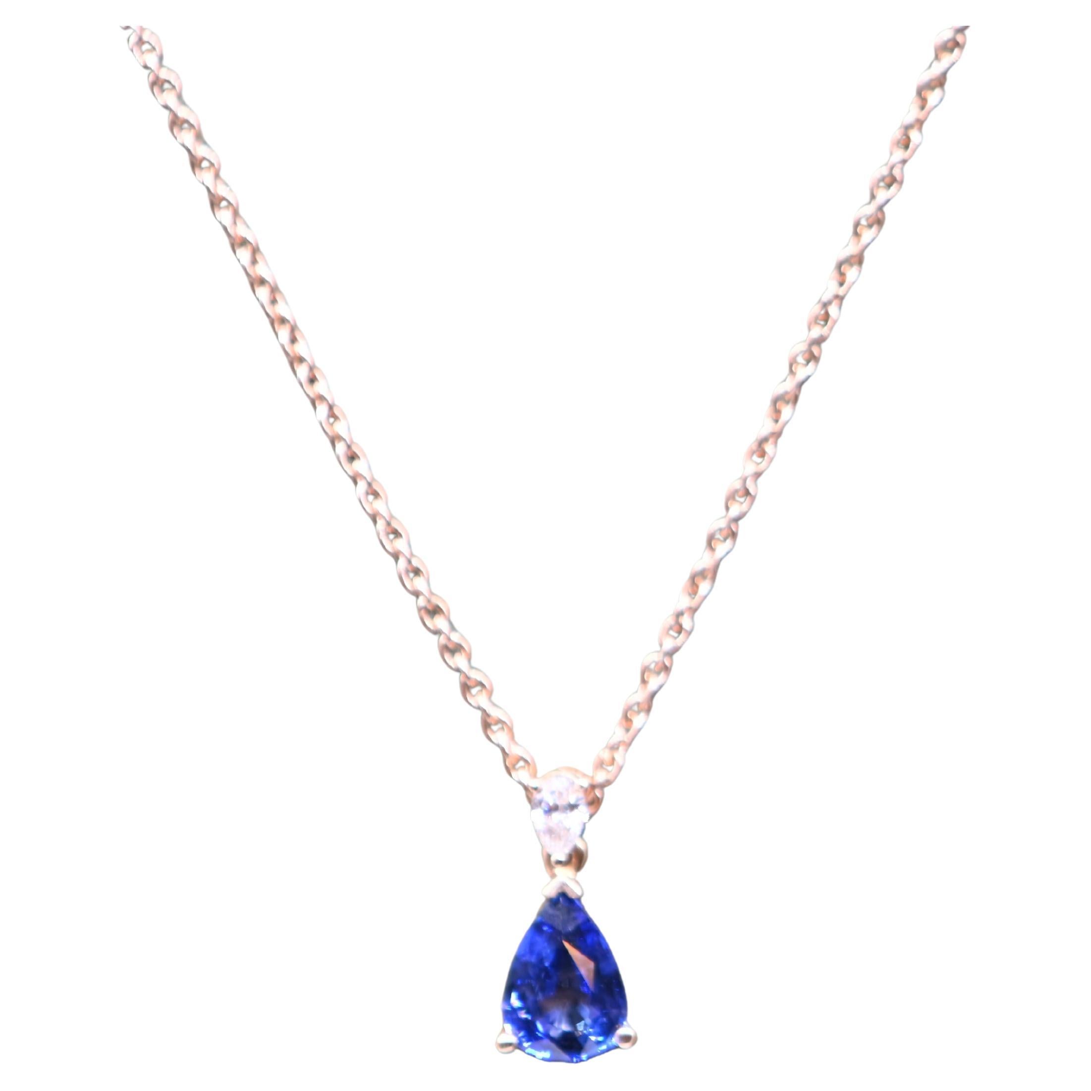 Necklace Saphir Vivid Blue, Diamond, Rose Gold 18 Carats