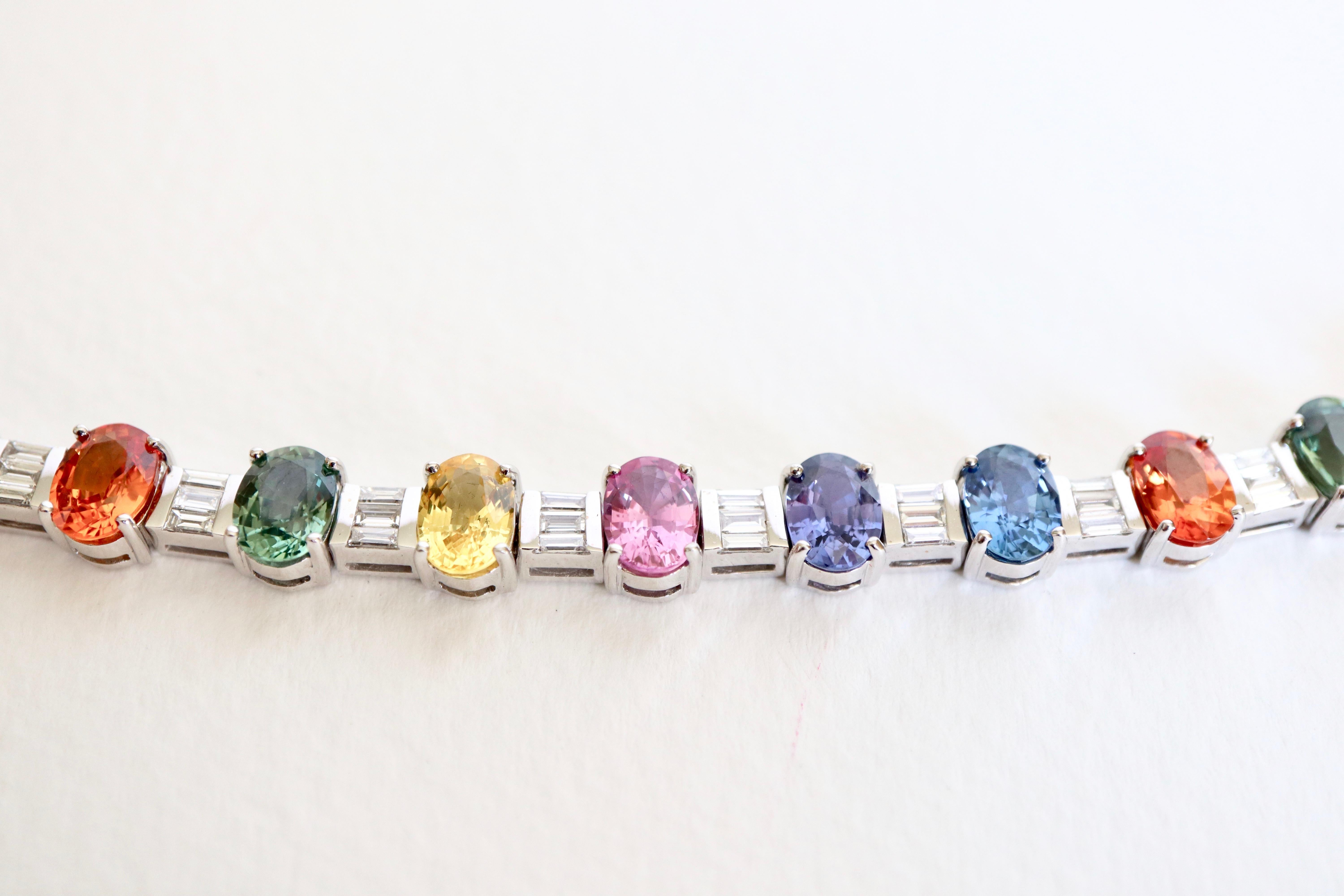 Necklace Sapphires Multicolored and Diamonds 18 Carat White Gold in vendita 2
