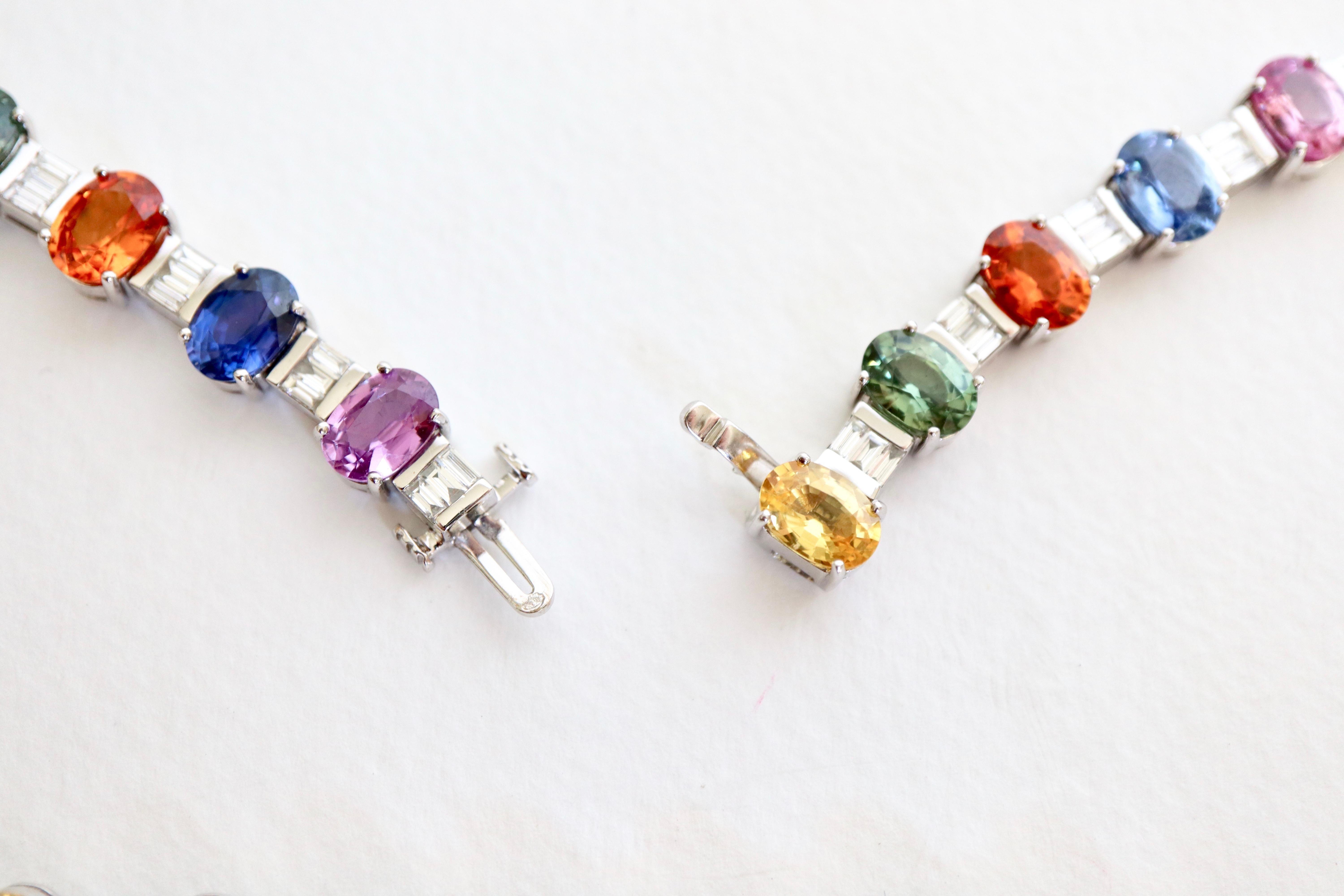 Necklace Sapphires Multicolored and Diamonds 18 Carat White Gold in vendita 4