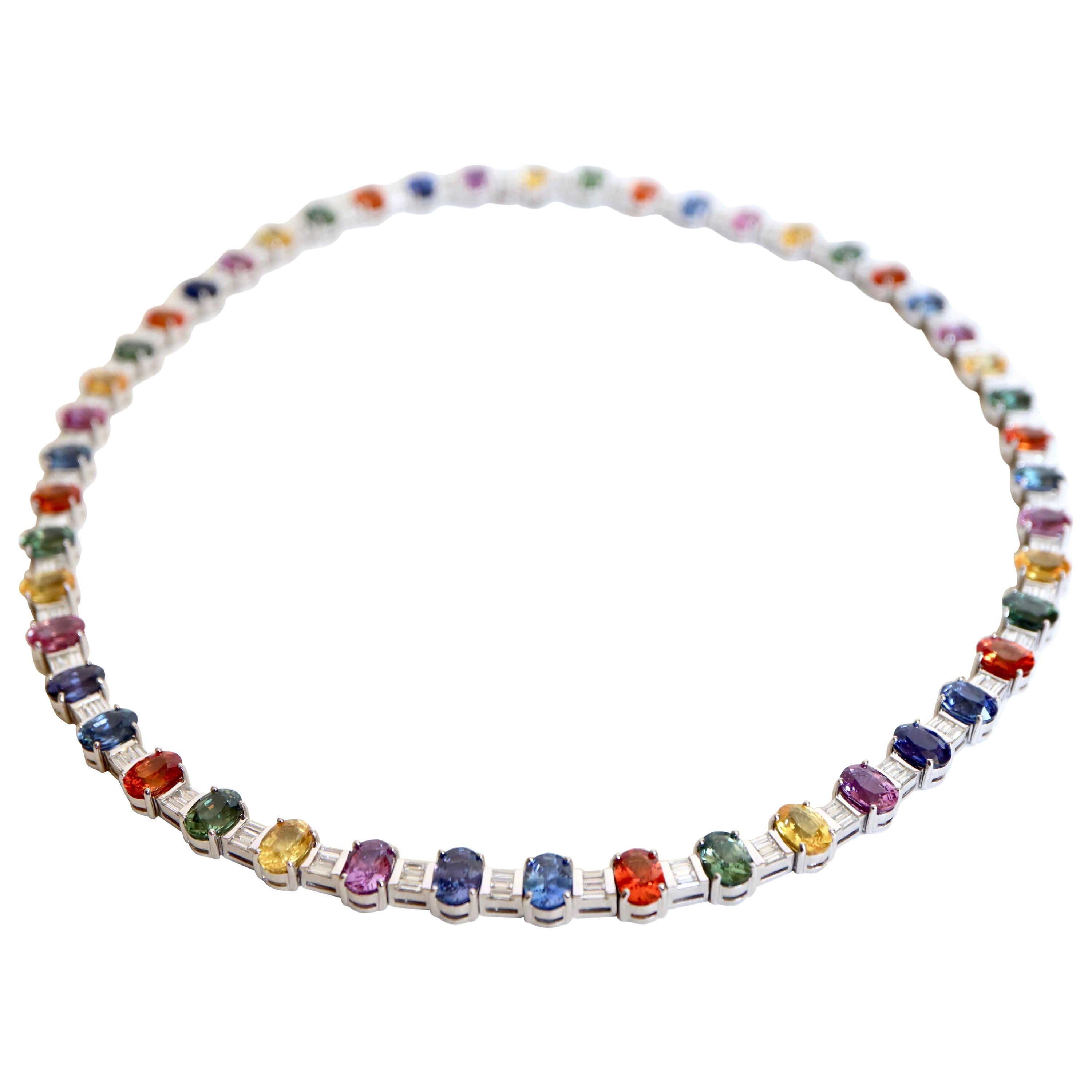 Necklace Sapphires Multicolored and Diamonds 18 Carat White Gold in vendita