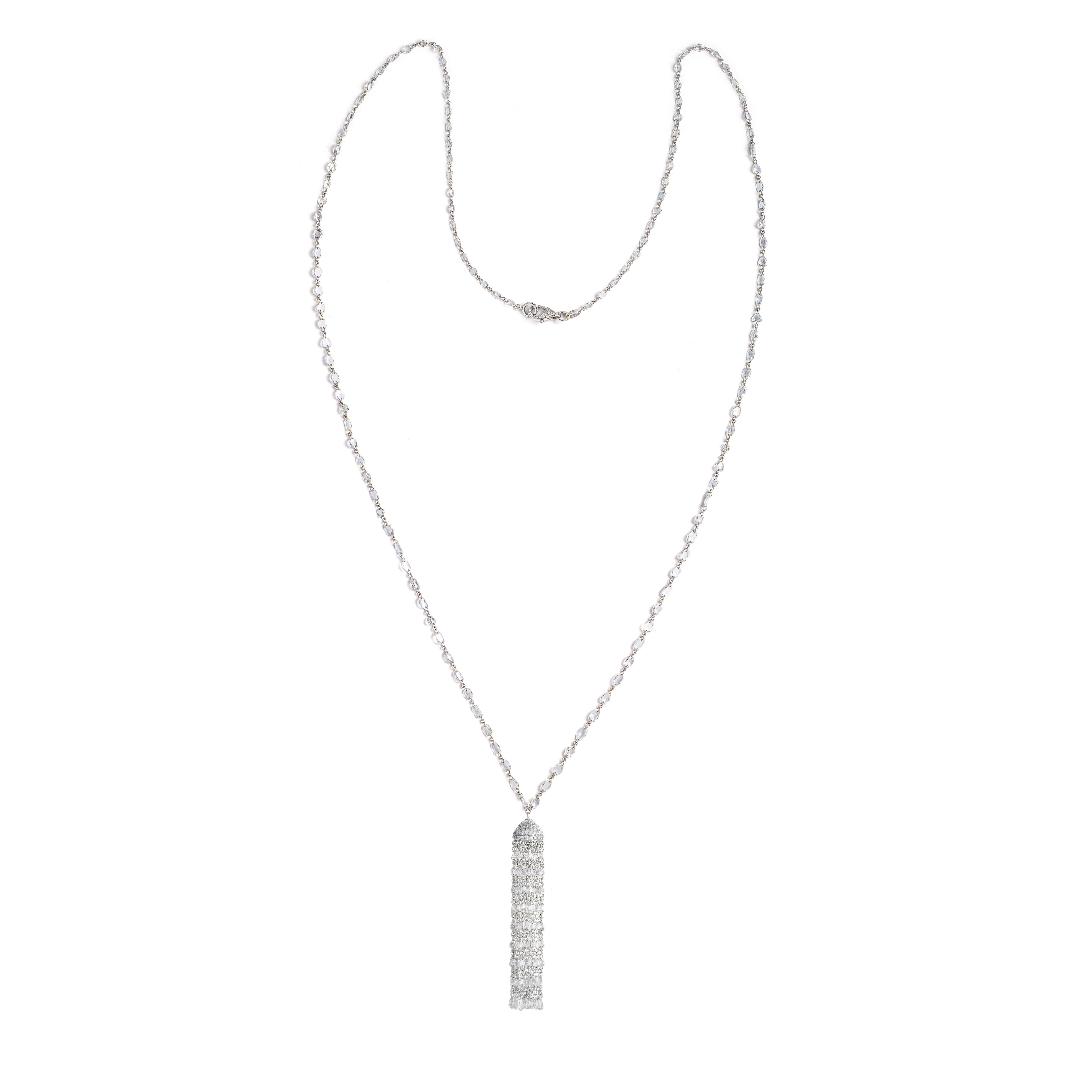 Rose Cut Necklace Sautoir Diamond White Gold 18K For Sale