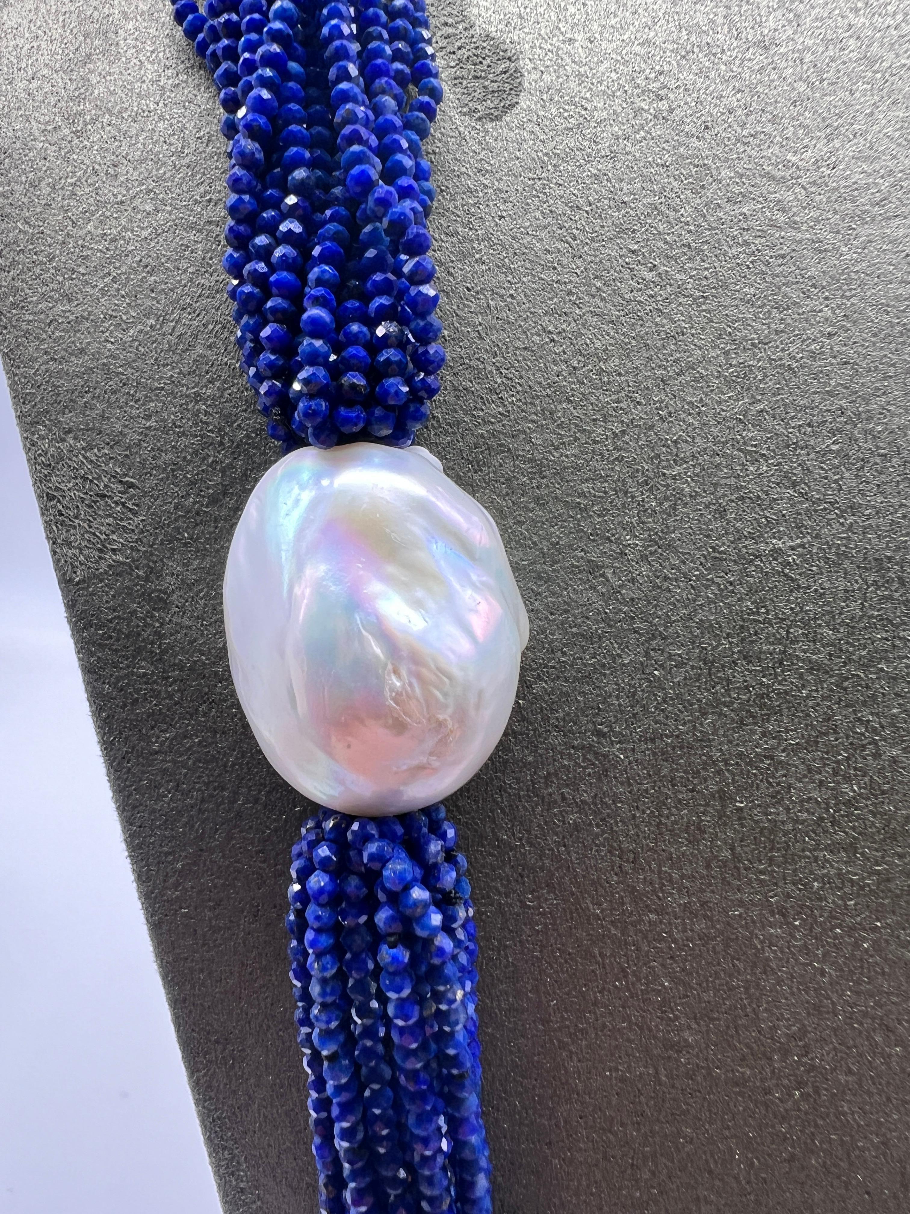Baroque Collier Sautoir lapis-lazuli perle baroque bakélit en vente