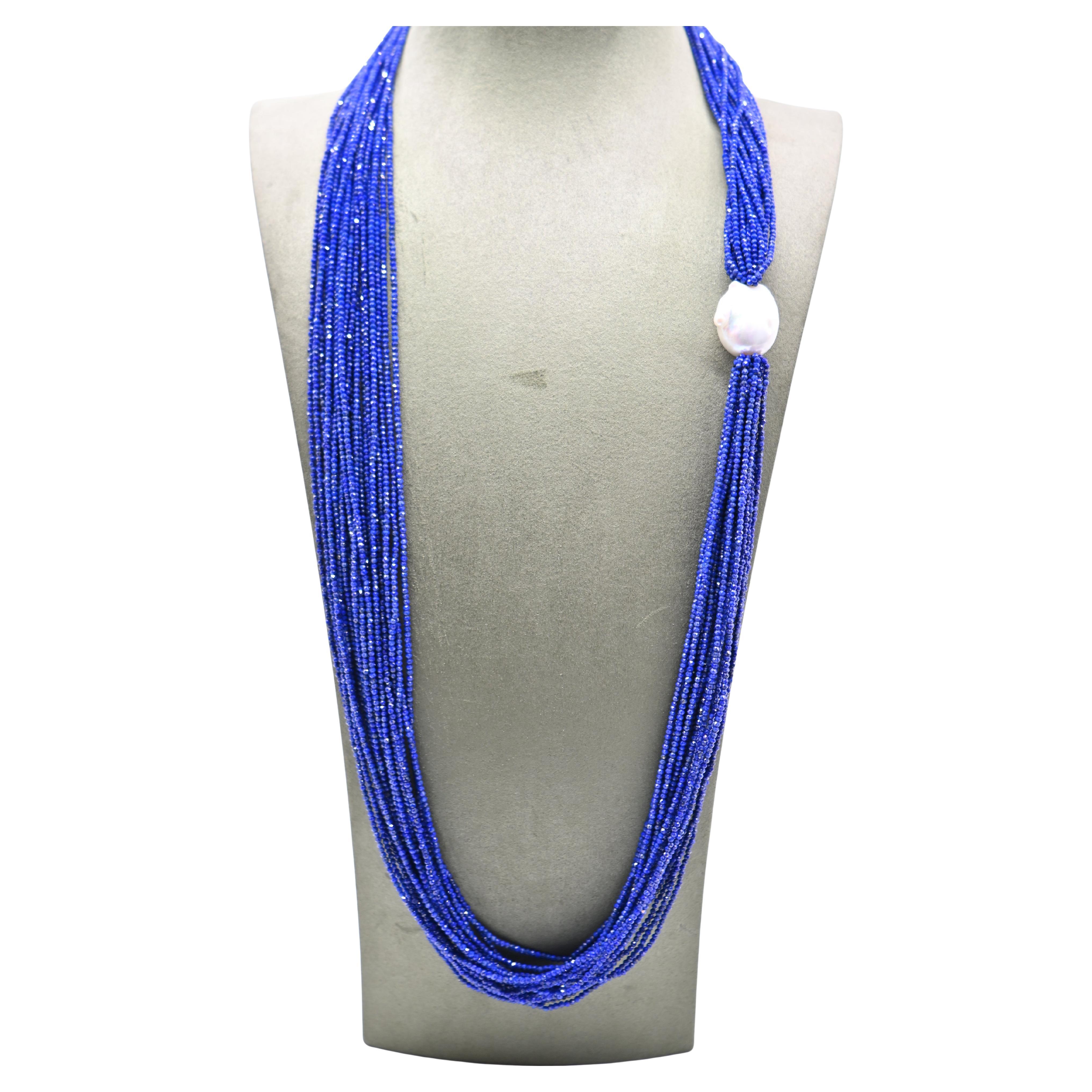 Collana Sautoir Lapis Lazulis Perle Baroque Bakelit