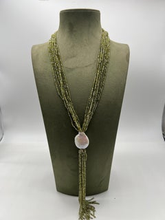 Necklace Sautoir Zirconia Green Pearl Baroque Bakelite