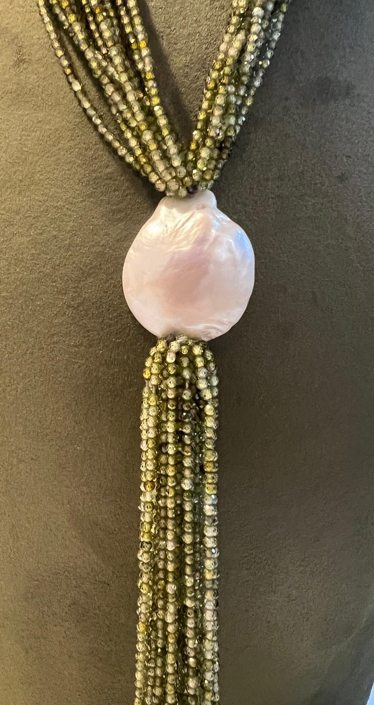 Collier Sautoir En Bakélite Et Perles Velours - Long, Couleur Beige/multicolore, Occasion