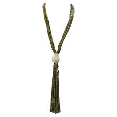 Necklace Sautoir Zirconia Green Pearl Baroque Bakelite