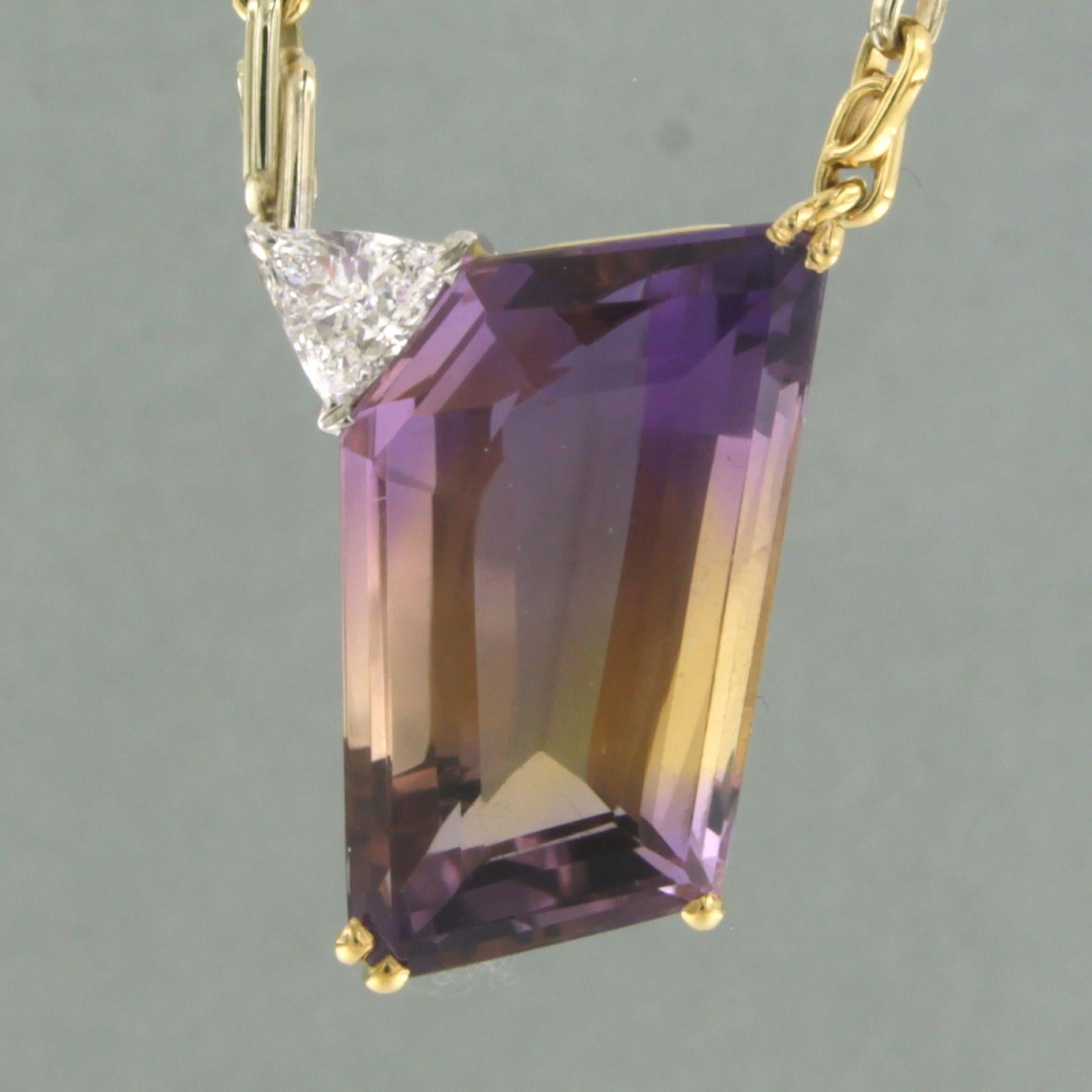 Modern Necklace set with Ametrine and diamond 18k bicolour gold For Sale