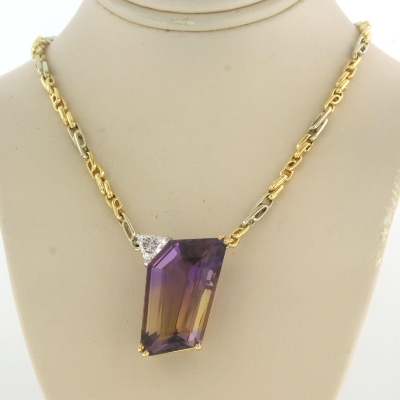 Trapezoid Cut Necklace set with Ametrine and diamond 18k bicolour gold For Sale