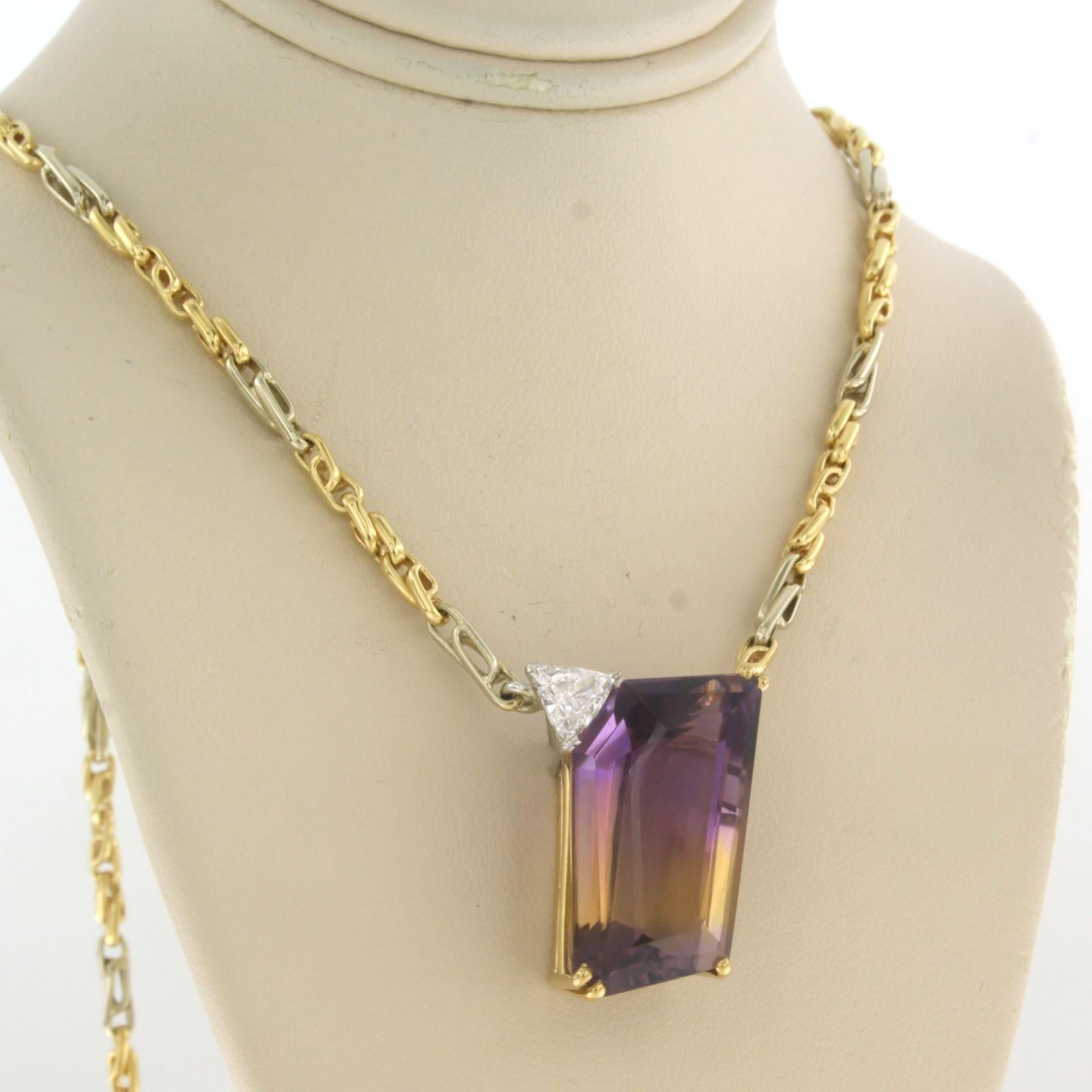 Necklace set with Ametrine and diamond 18k bicolour gold In Good Condition For Sale In The Hague, ZH