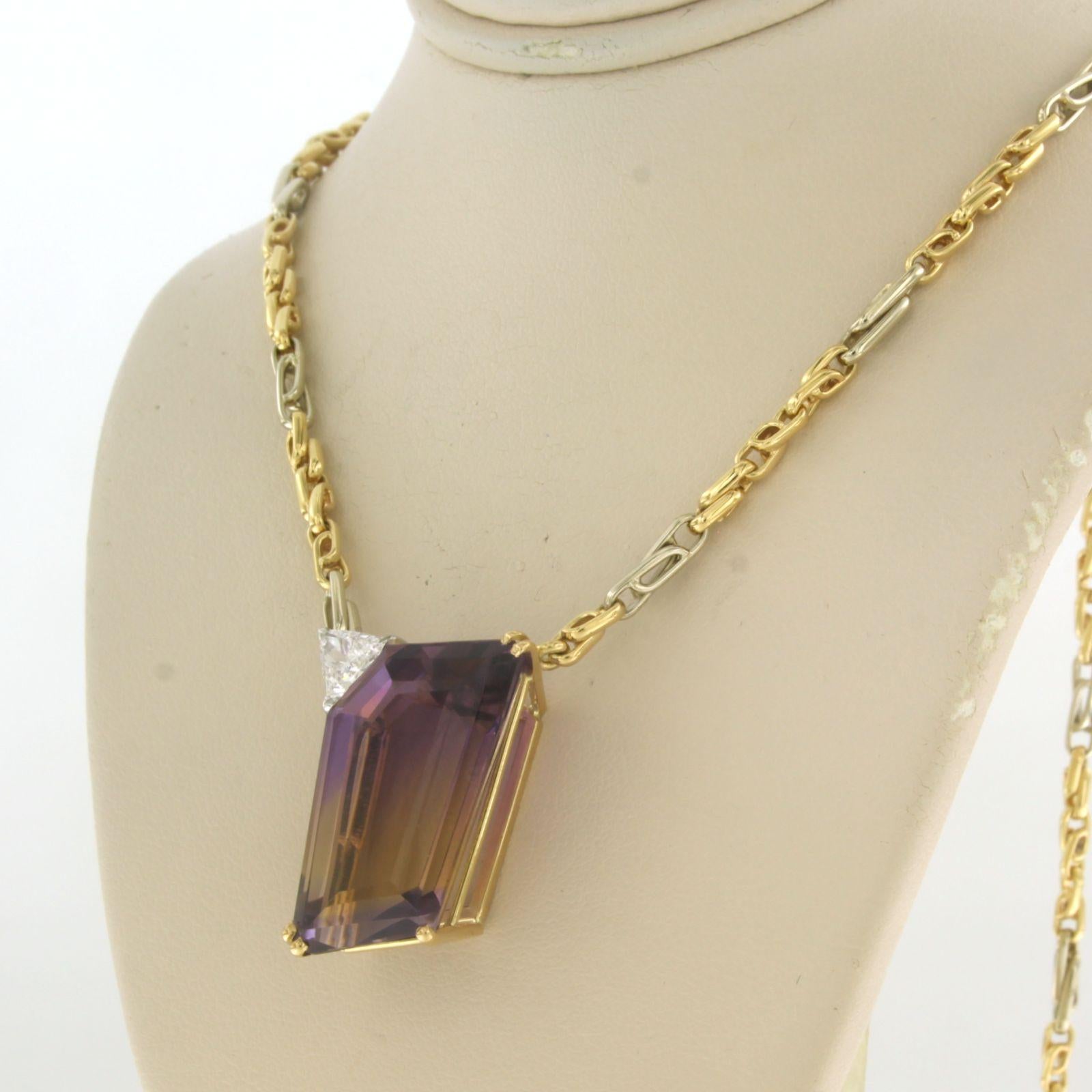 Women's Necklace set with Ametrine and diamond 18k bicolour gold For Sale