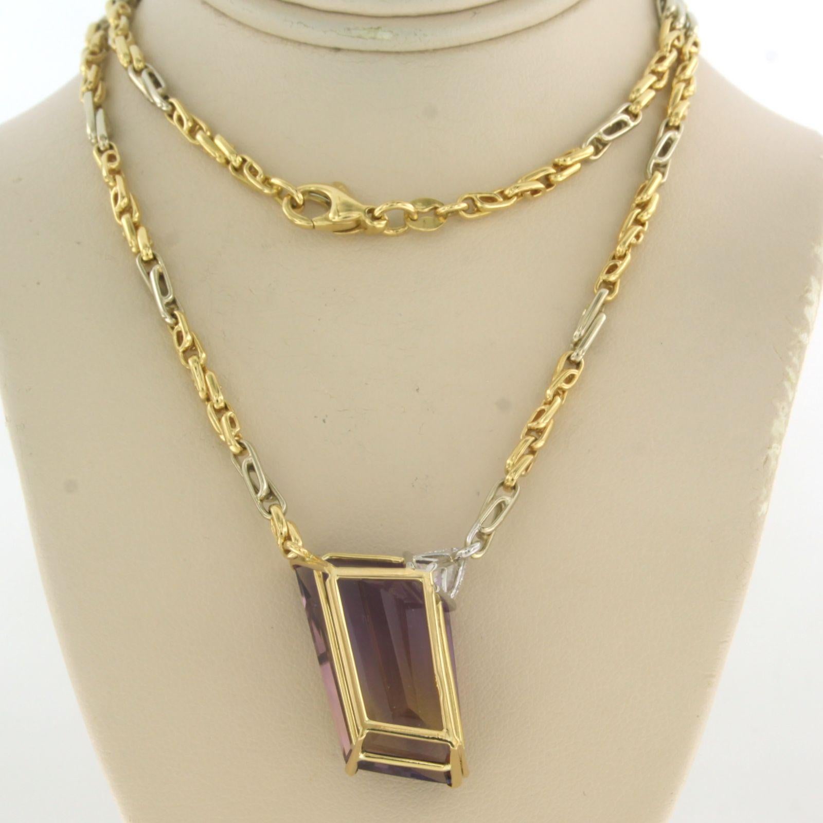 Necklace set with Ametrine and diamond 18k bicolour gold For Sale 2