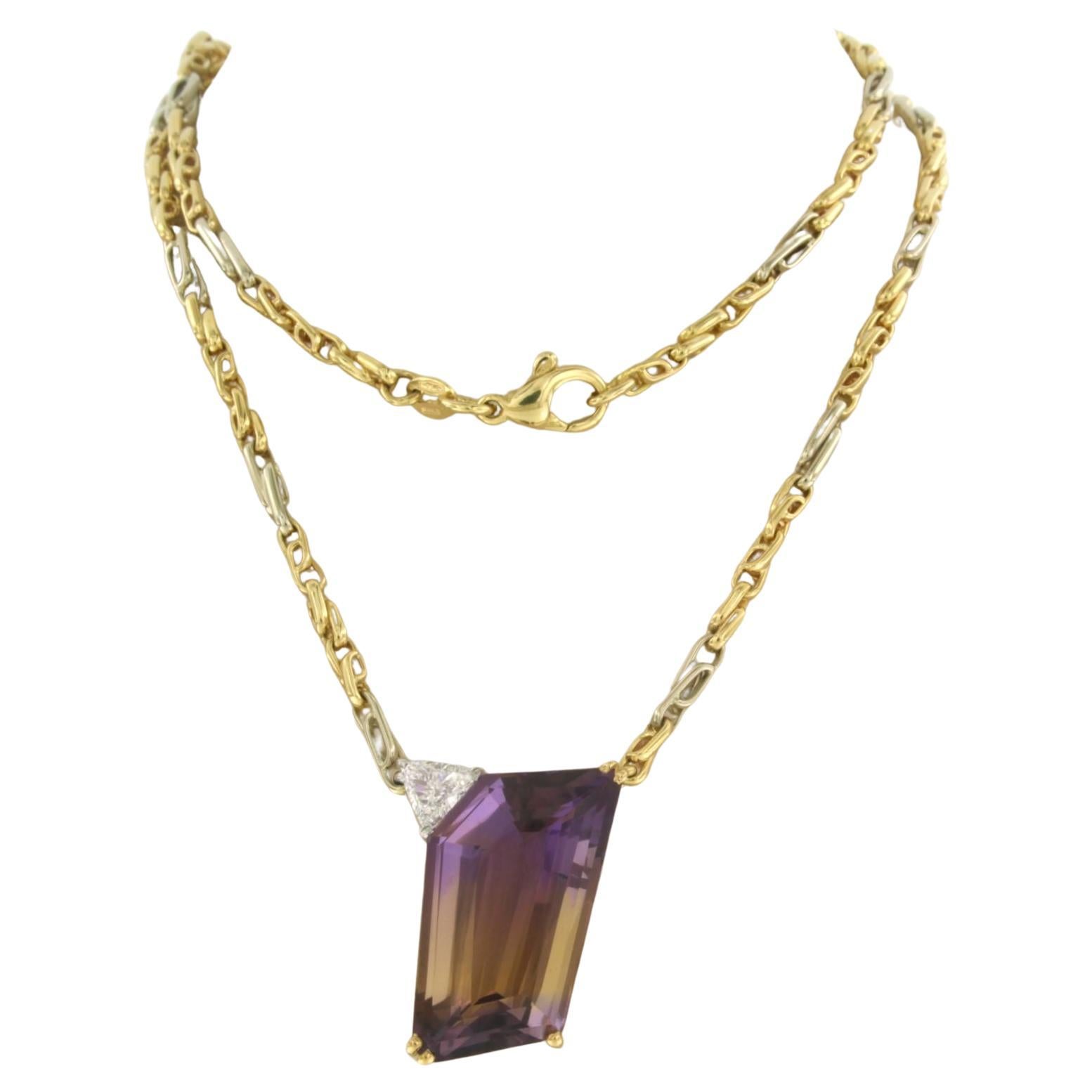 Necklace set with Ametrine and diamond 18k bicolour gold For Sale