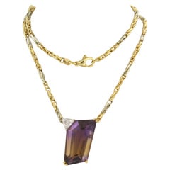 Halskette aus 18 Karat zweifarbigem Gold mit Ametrine und Diamanten besetzt