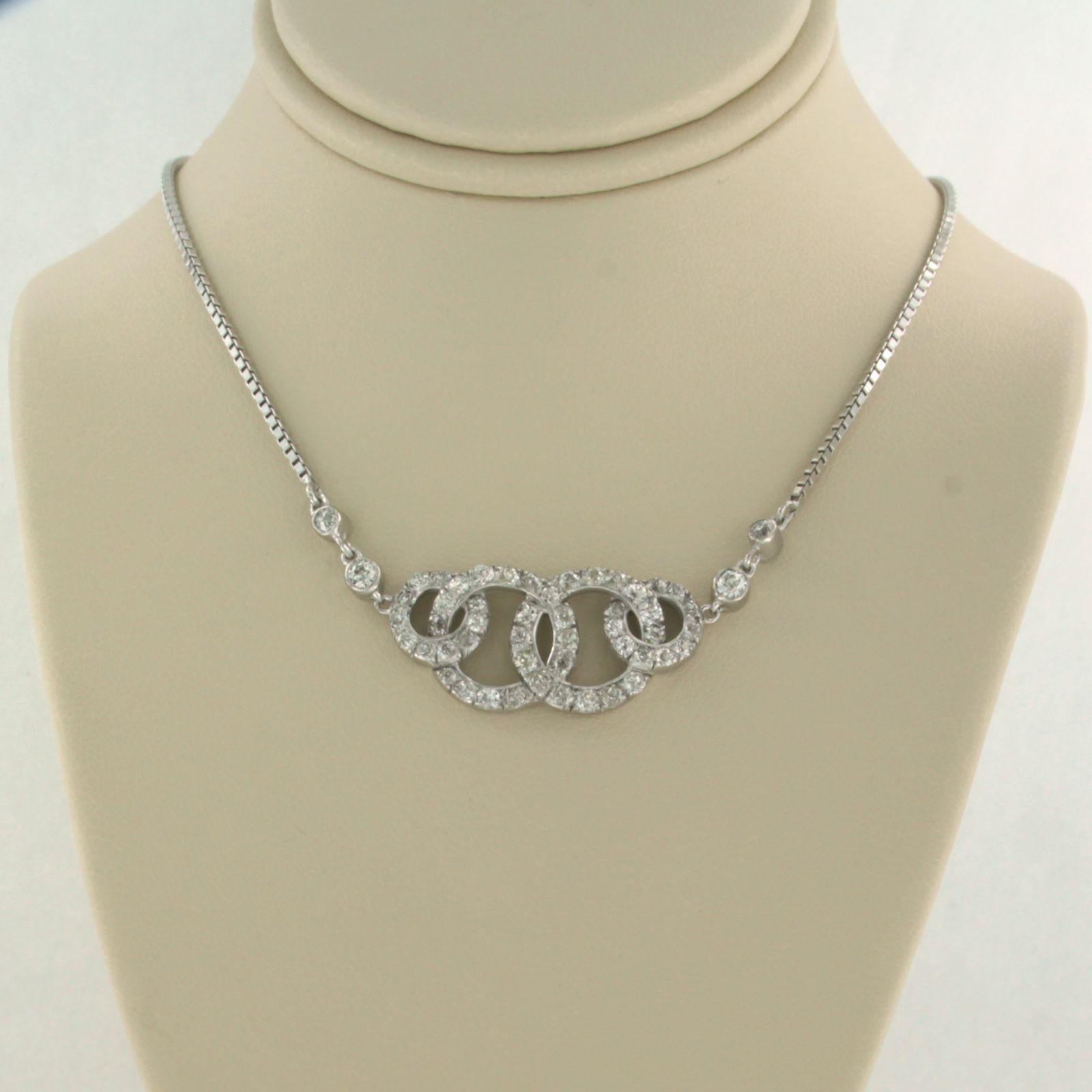 14k white gold necklace set with old mine cut diamonds up to . 2.00ct - F/G - VS/SI - 40 cm long

detailed description:

the length of the necklace is 40 cm long by 1.2 mm wide

the size of the center piece of the necklace is 4.7 cm wide by 1.3 cm