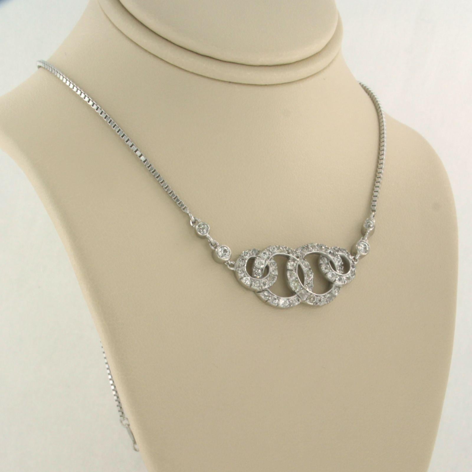 Art Nouveau Necklace set with diamonds 14k white gold For Sale