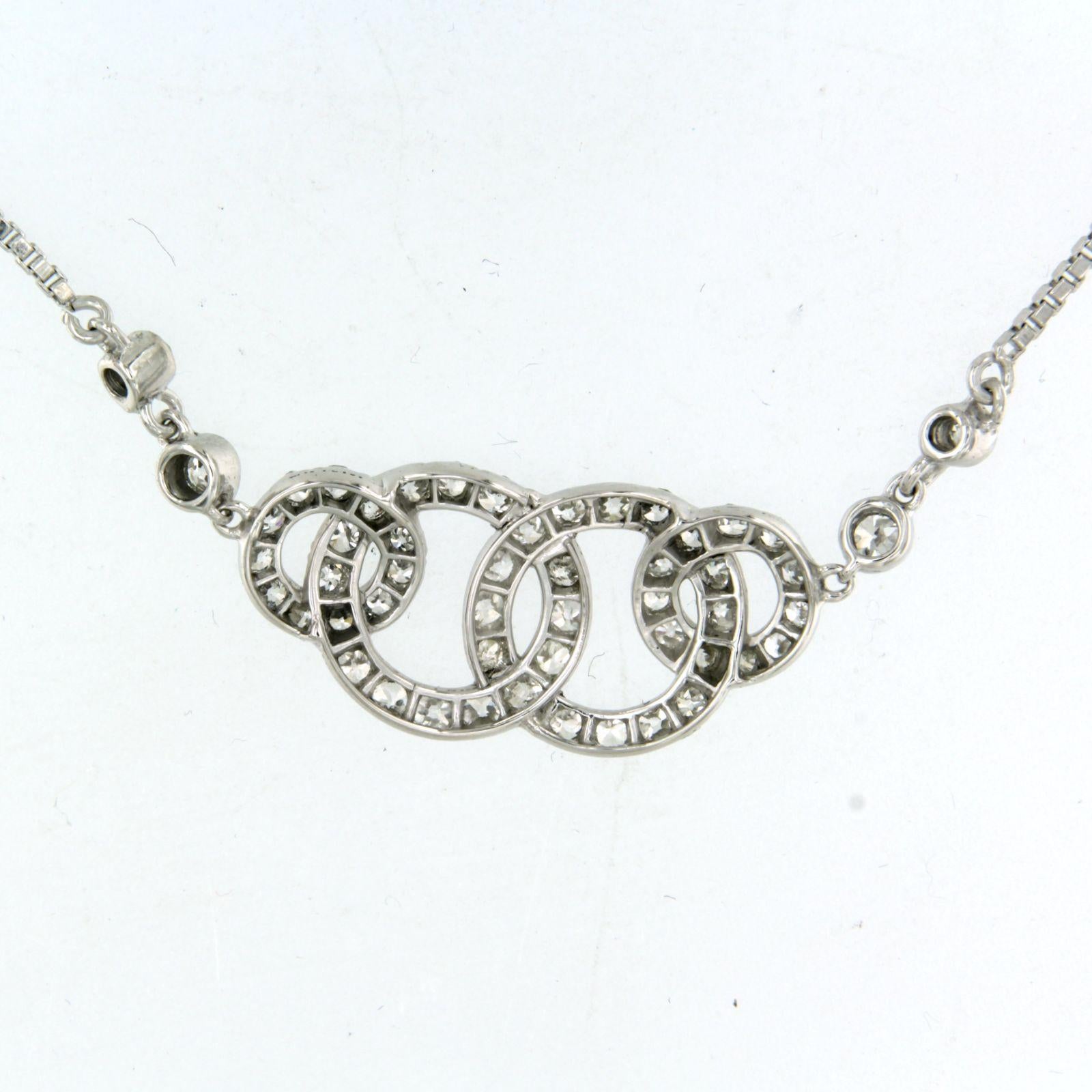 Old Mine Cut Necklace set with diamonds 14k white gold For Sale