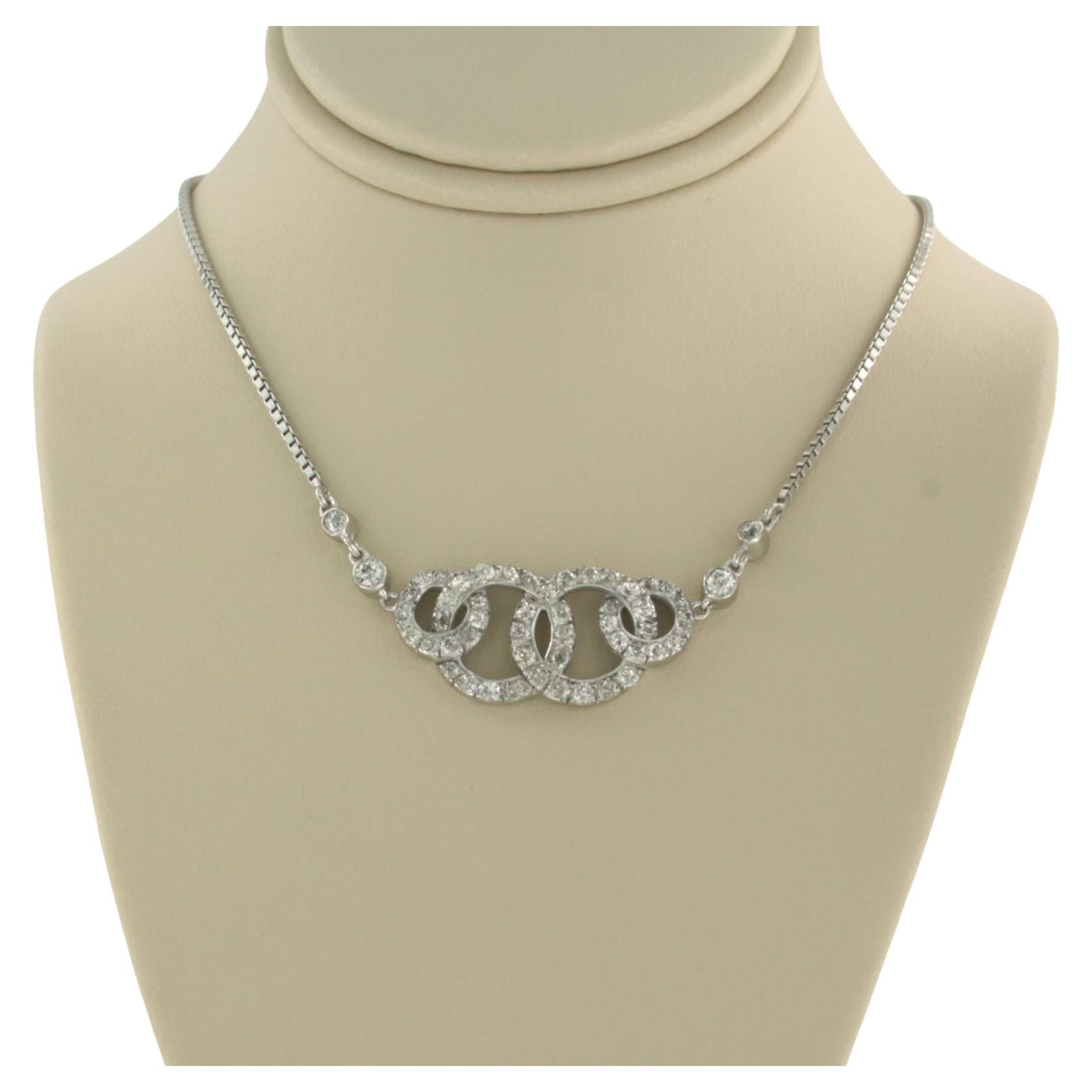 Halskette mit Diamanten besetzt 14k Weißgold im Angebot