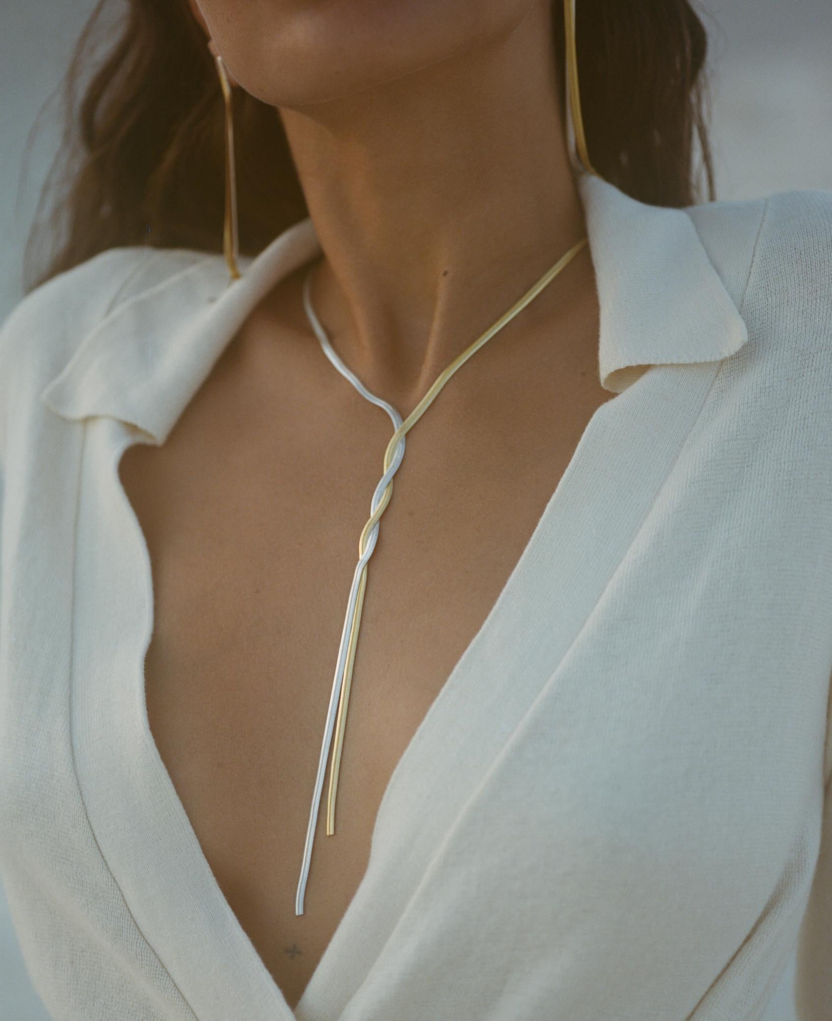 Necklace Silver Lariat Liquid Minimal Snake Chain 18 Karat Gold-Plated Greek In New Condition For Sale In Athens, GR