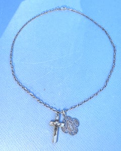 Necklace Silver Nacre Crucifix Vintage