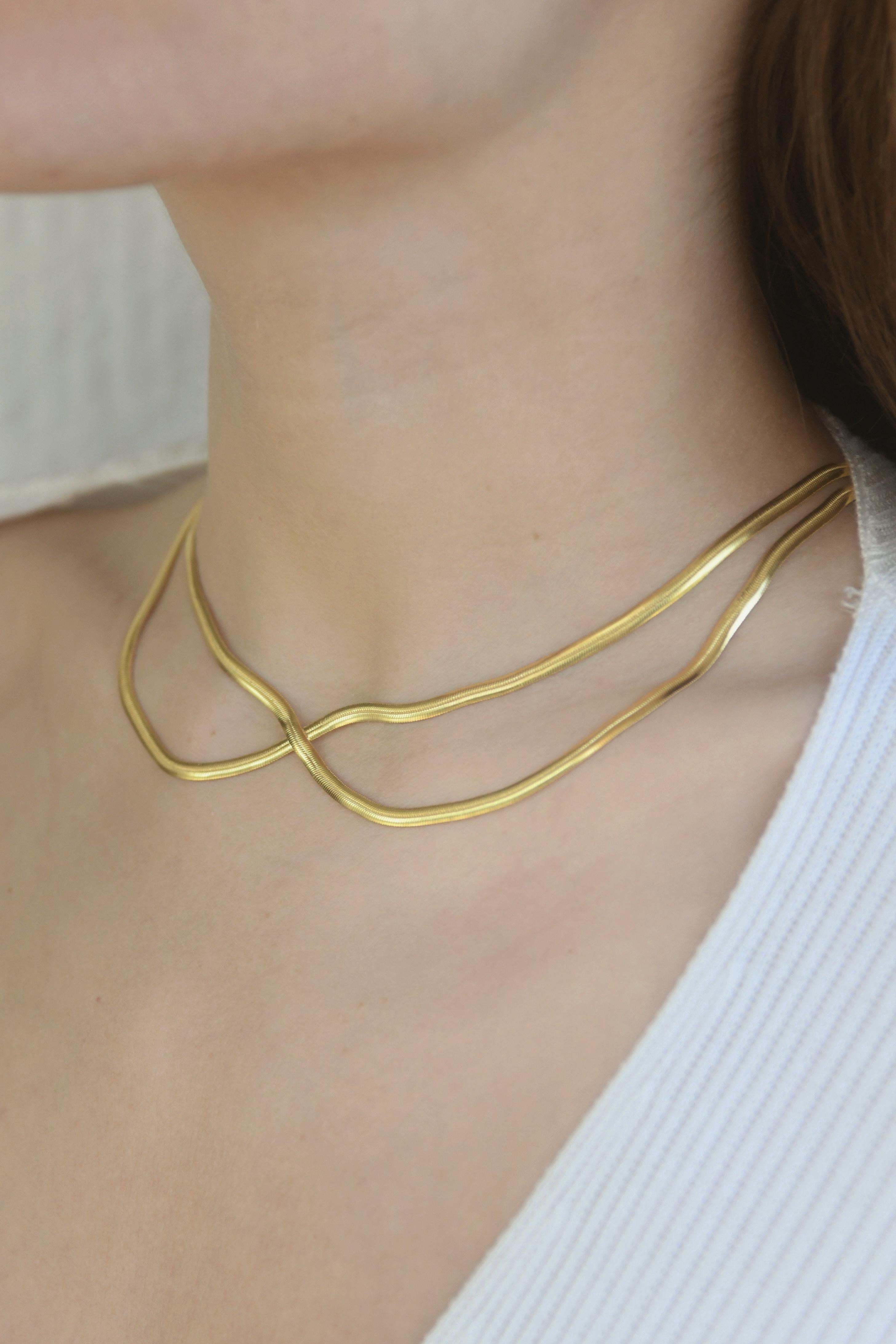 Necklace Slim Chain Liquid Minimal Snake Chain 18 Karat Gold-Plated Silver Greek In New Condition For Sale In Athens, GR