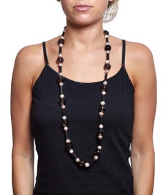 Necklace Smoky Quartz Pink Pearl Hypersthene Silver