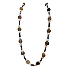 Necklace Smoky Quartz Pink Pearl Hypersthene Silver