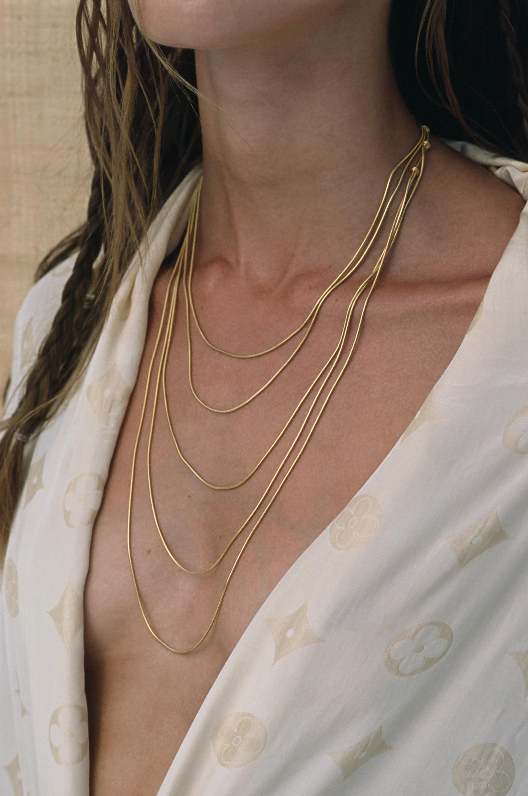 Contemporary Necklace Snake Chain Minimal Long Movement 18K Gold-Plated Silver Greek Jewelry For Sale