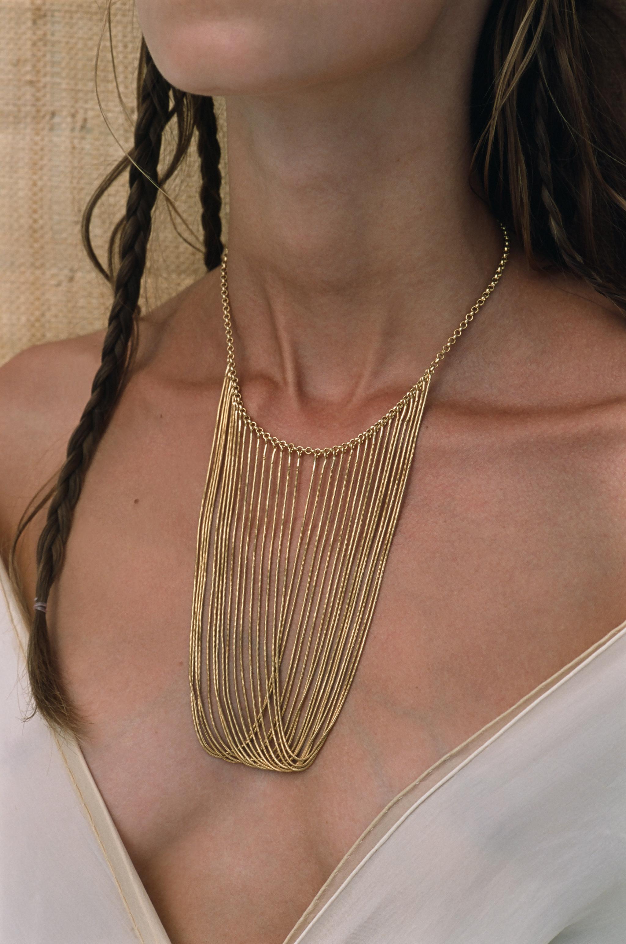 Contemporary Necklace Statement Multi Snake Chain Gold-Plated Brass Greek Jewelry For Sale