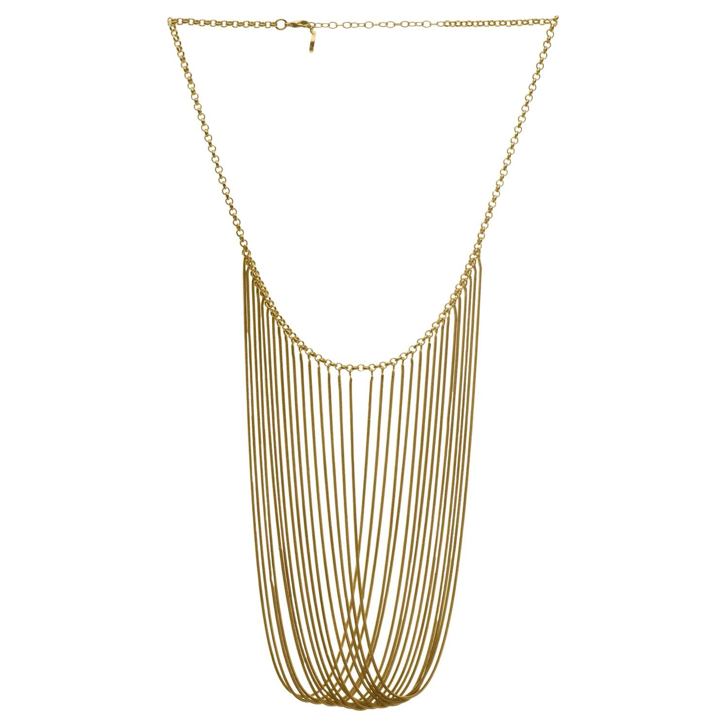 Necklace Statement Multi Snake Chain Gold-Plated Brass Greek Jewelry For Sale