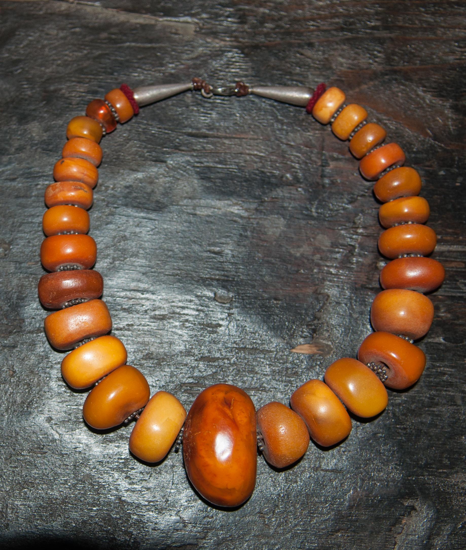 Necklace Strung with Antique Tibetan Amber Beads 3