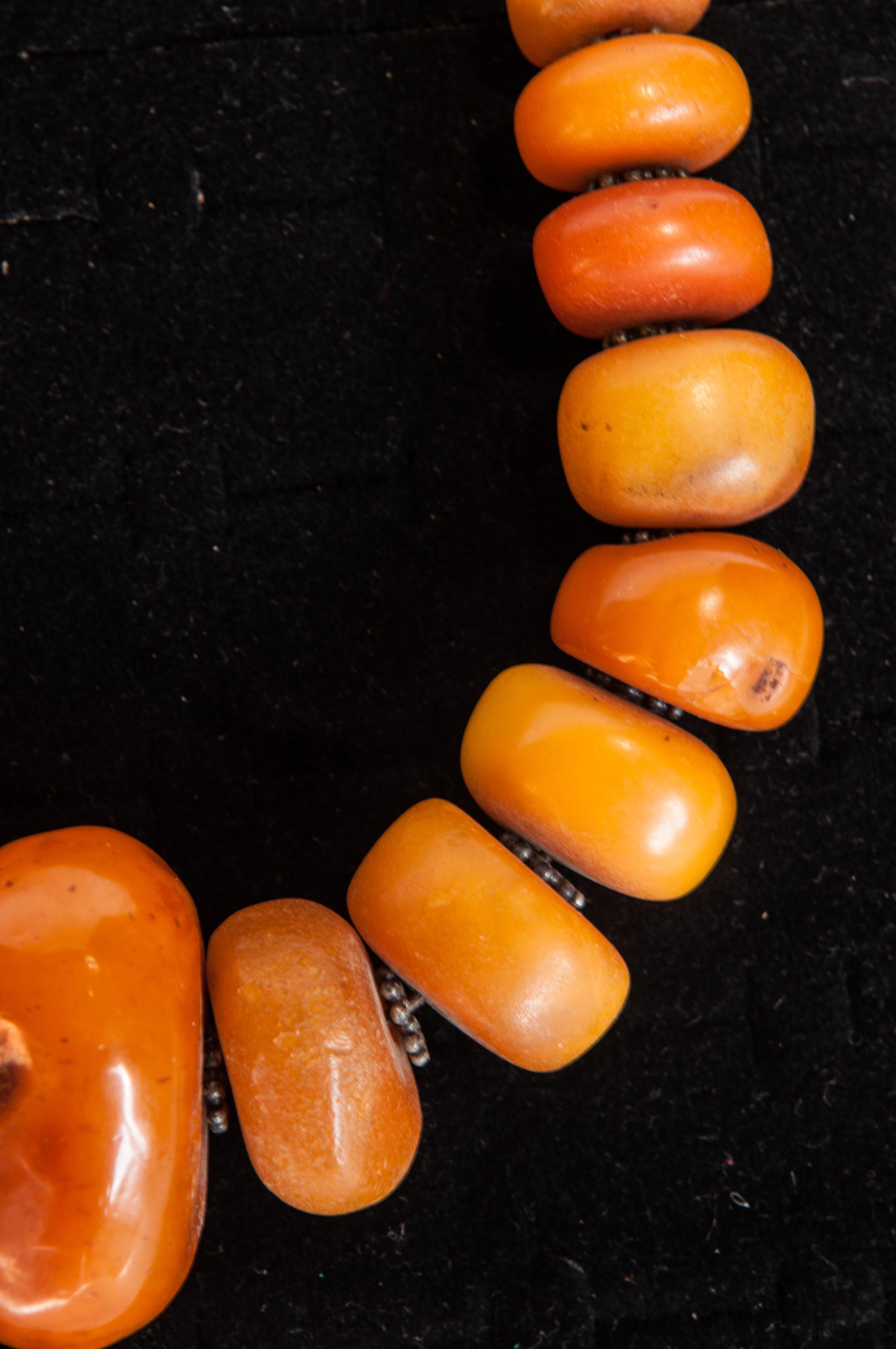 N4192 FASHION Tribal Strand Glass Amber Resin Beads Bovine Bone NECKLACE TIBETAN 