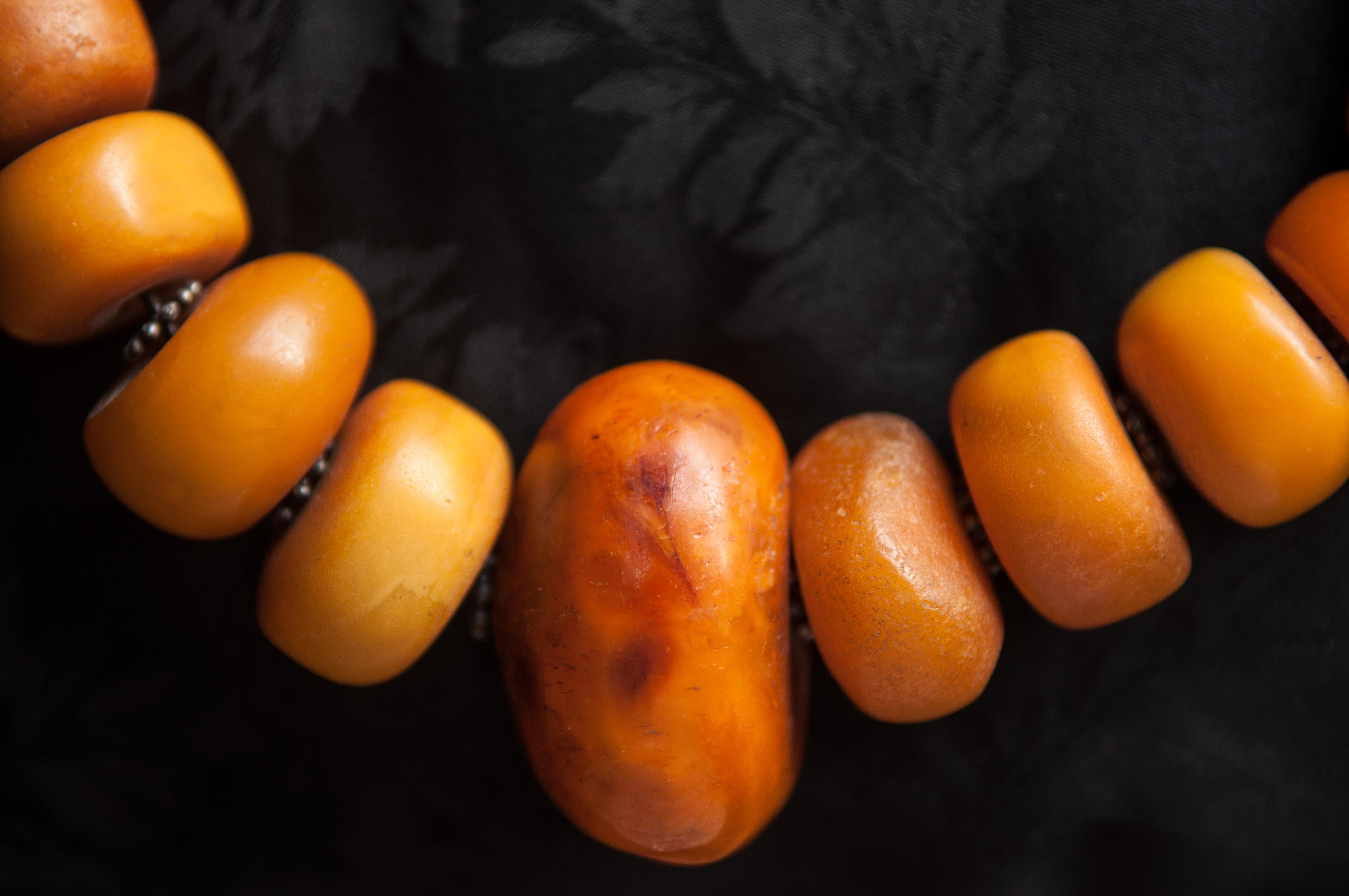 Beaded Necklace Strung with Antique Tibetan Amber Beads