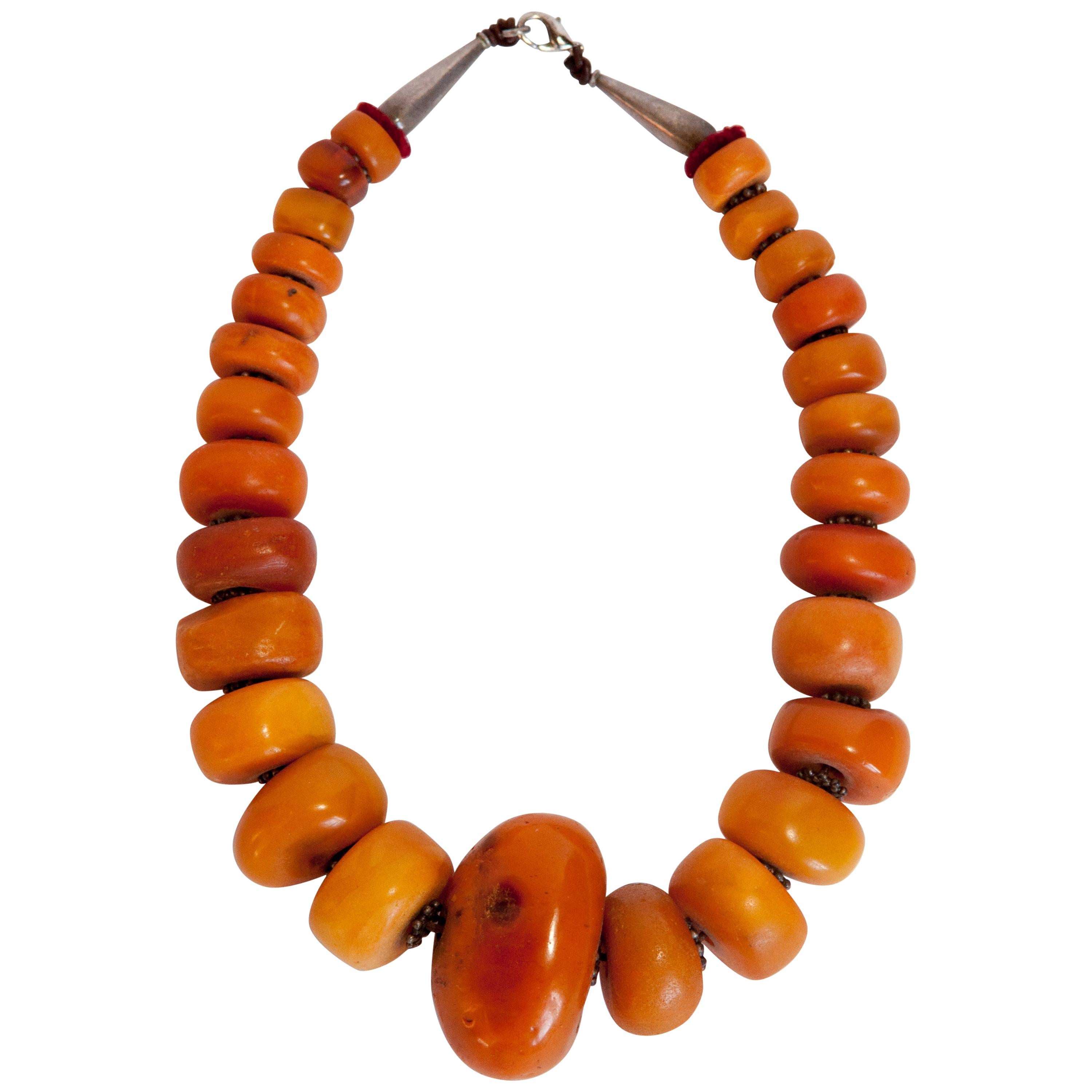 Necklace Strung with Antique Tibetan Amber Beads