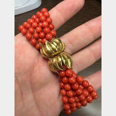 NECKLACE- Tiffany & Co. 18K Yellow Gold Multi-Strand Italian Coral.