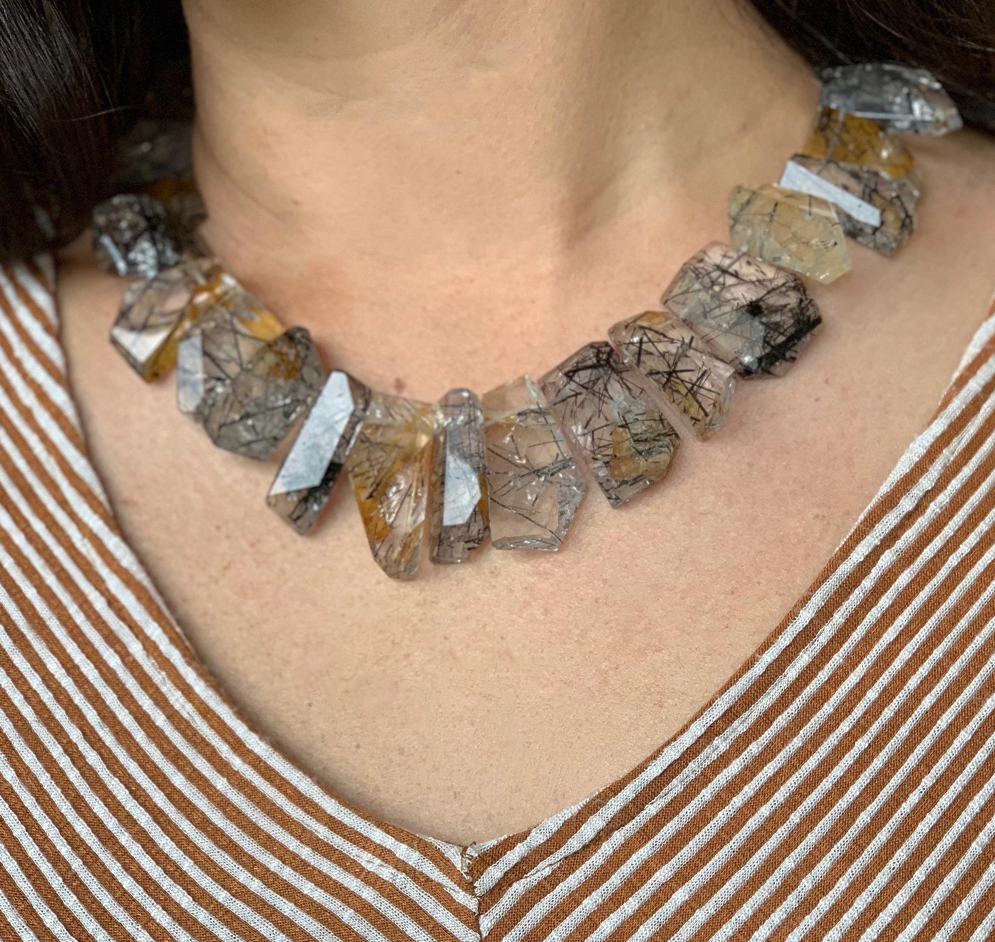 •LINKED• green tourmalinated quartz + gold necklace (adj to 20