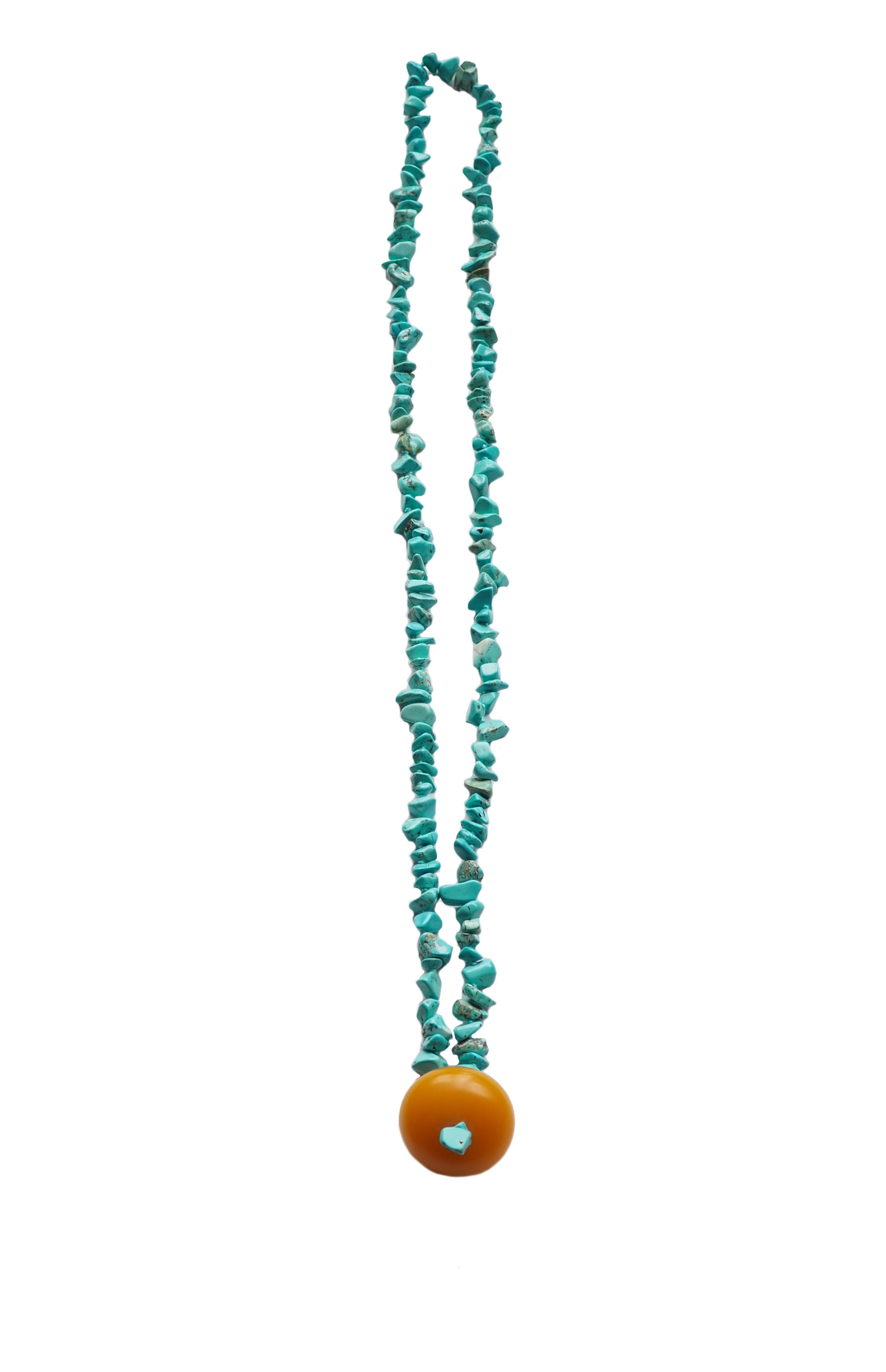 Necklace Turquoise Amber 18 Karat Gold In New Condition For Sale In Milan, IT