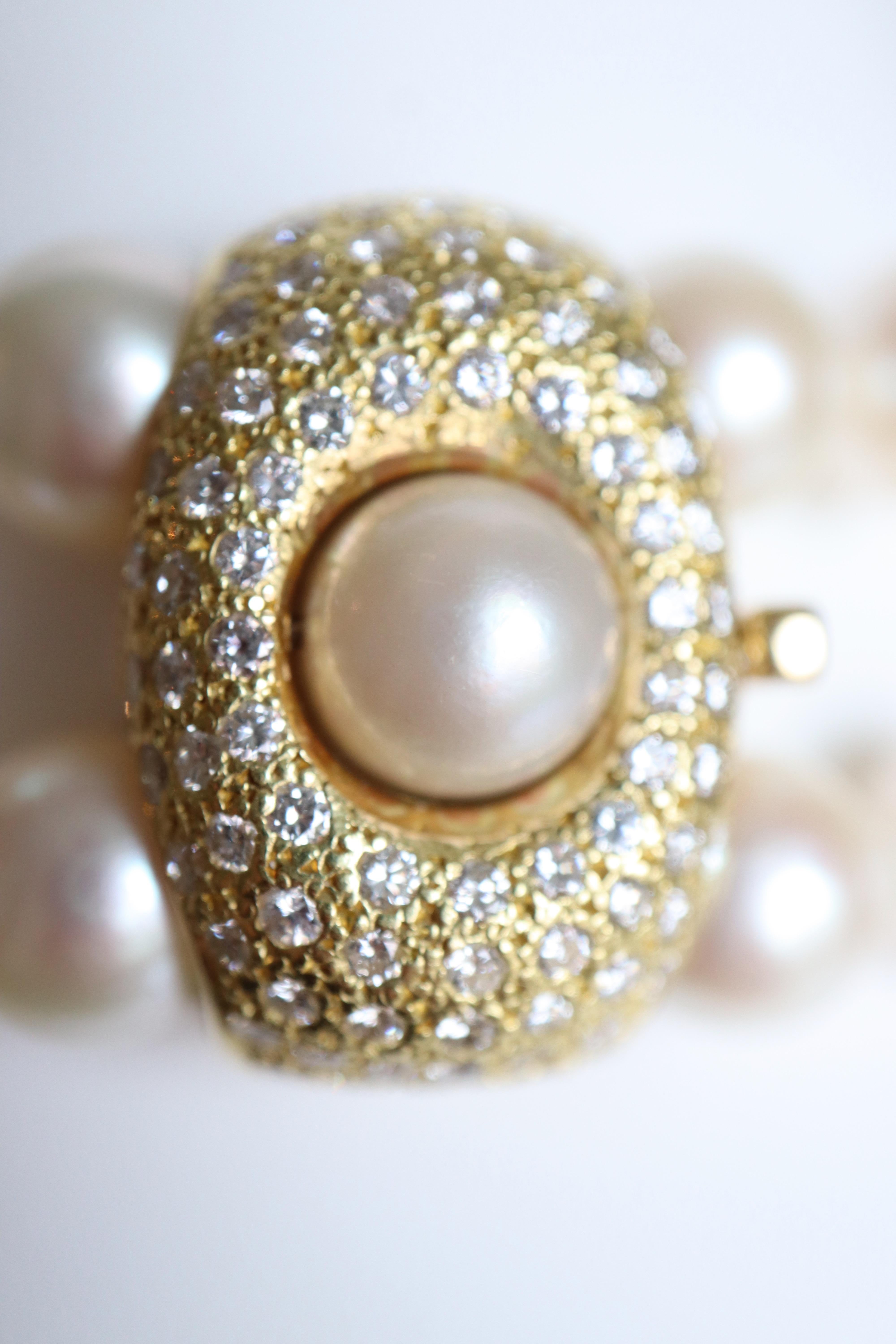 Halskette mit zwei Perlenreihen und Verschluss aus 18 Karat Gelbgold Damen im Angebot